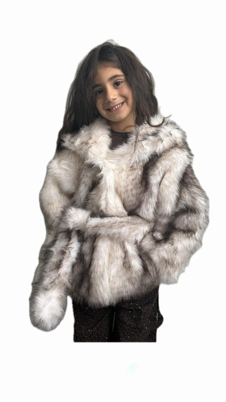 Giacca pelliccia ecologica bambina con cappuccio