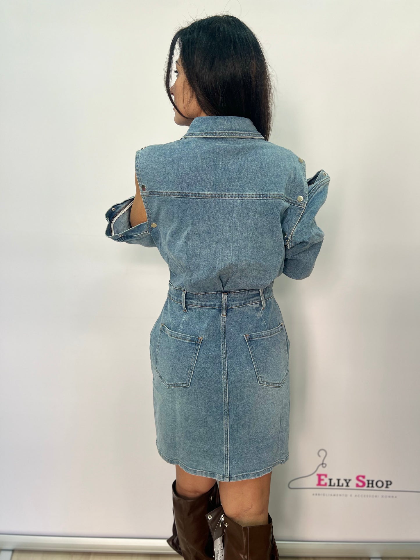 Abito chemisier denim con maniche rimovibili