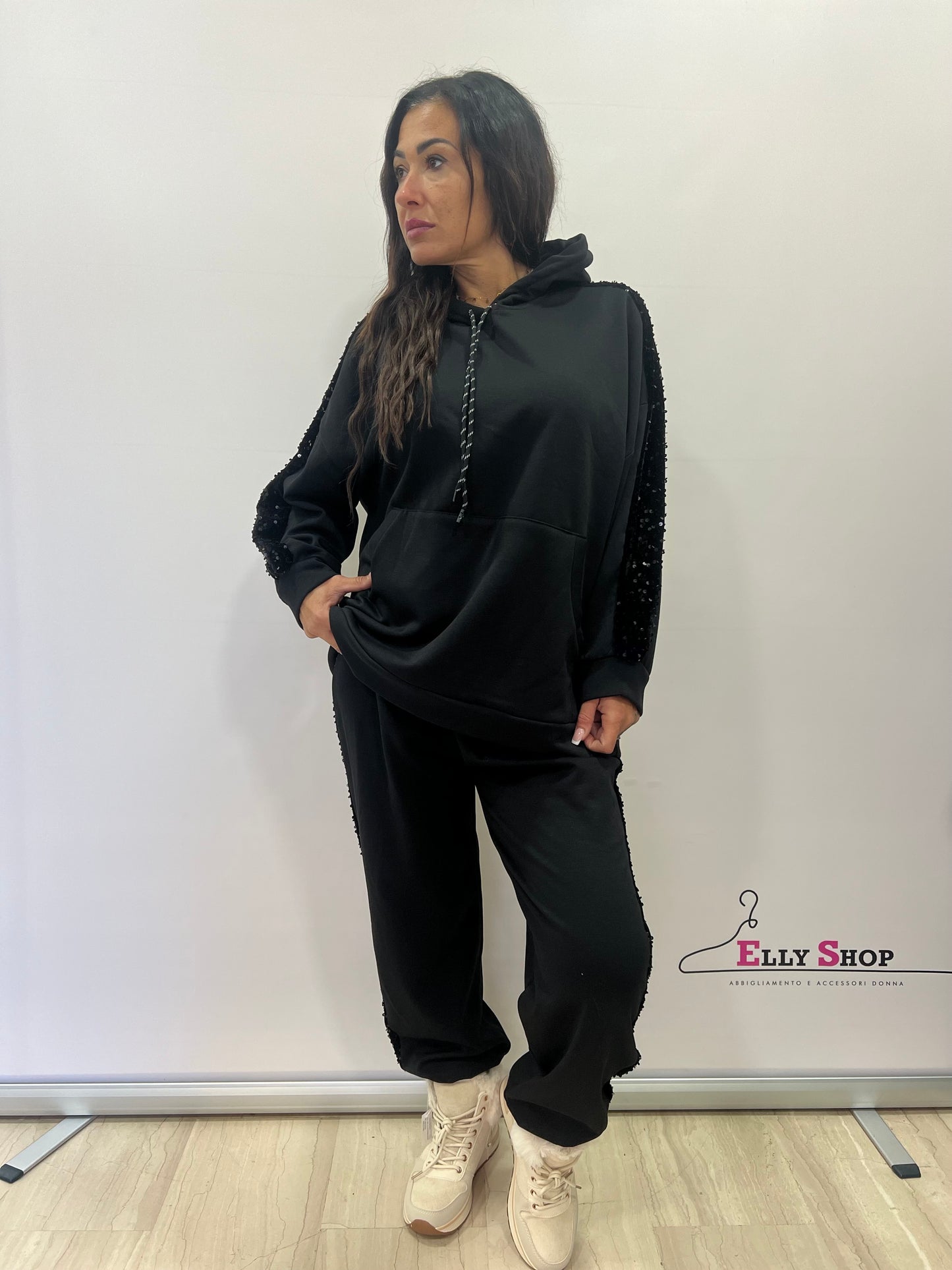 Tuta curvy donna con paillettes Felpata