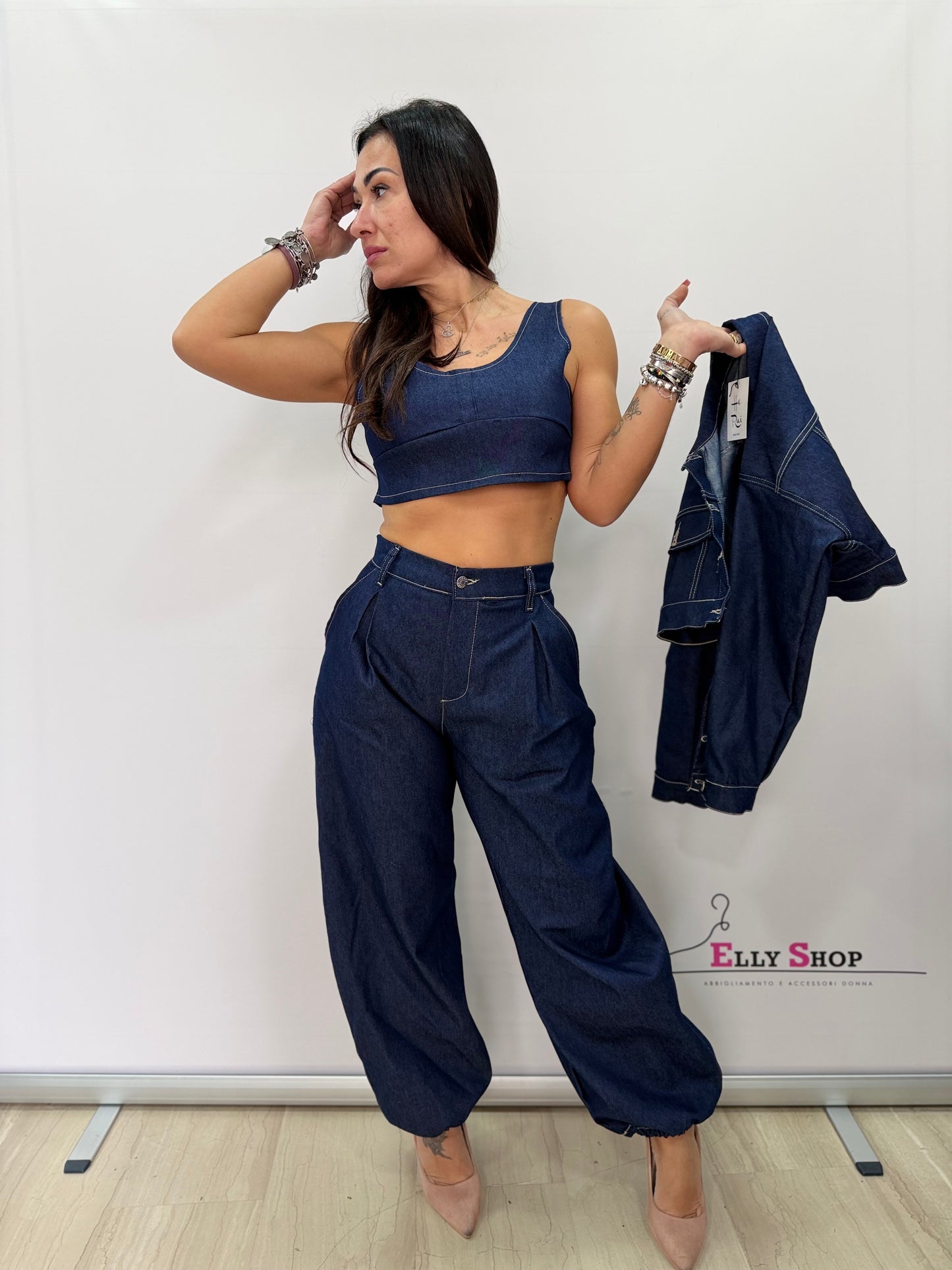 Completo donna 3 pezzi denim scuro trendy