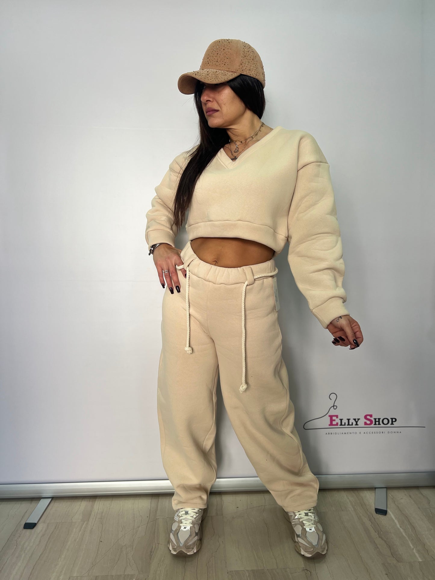 Completo tuta donna felpa crop e pantalone jogging