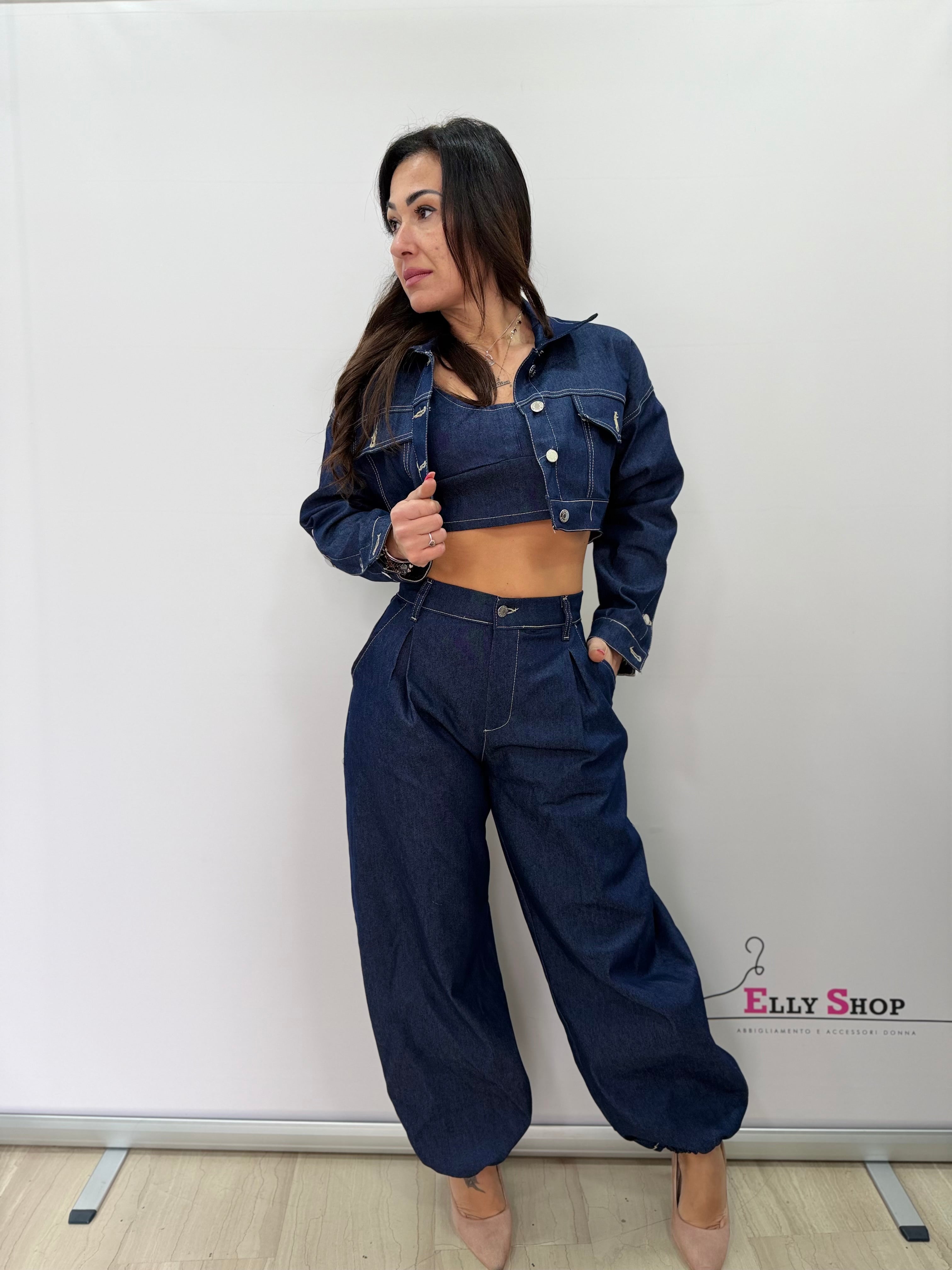 Completo donna 3 pezzi denim scuro trendy