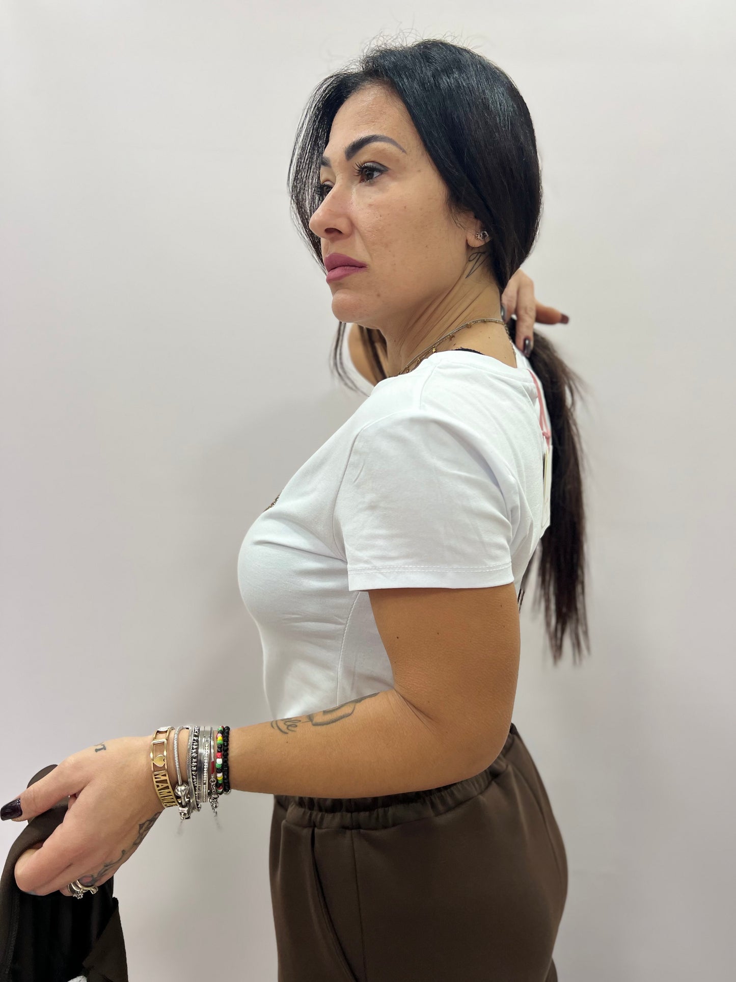 T-shirt donna con orsetto strass gioiello