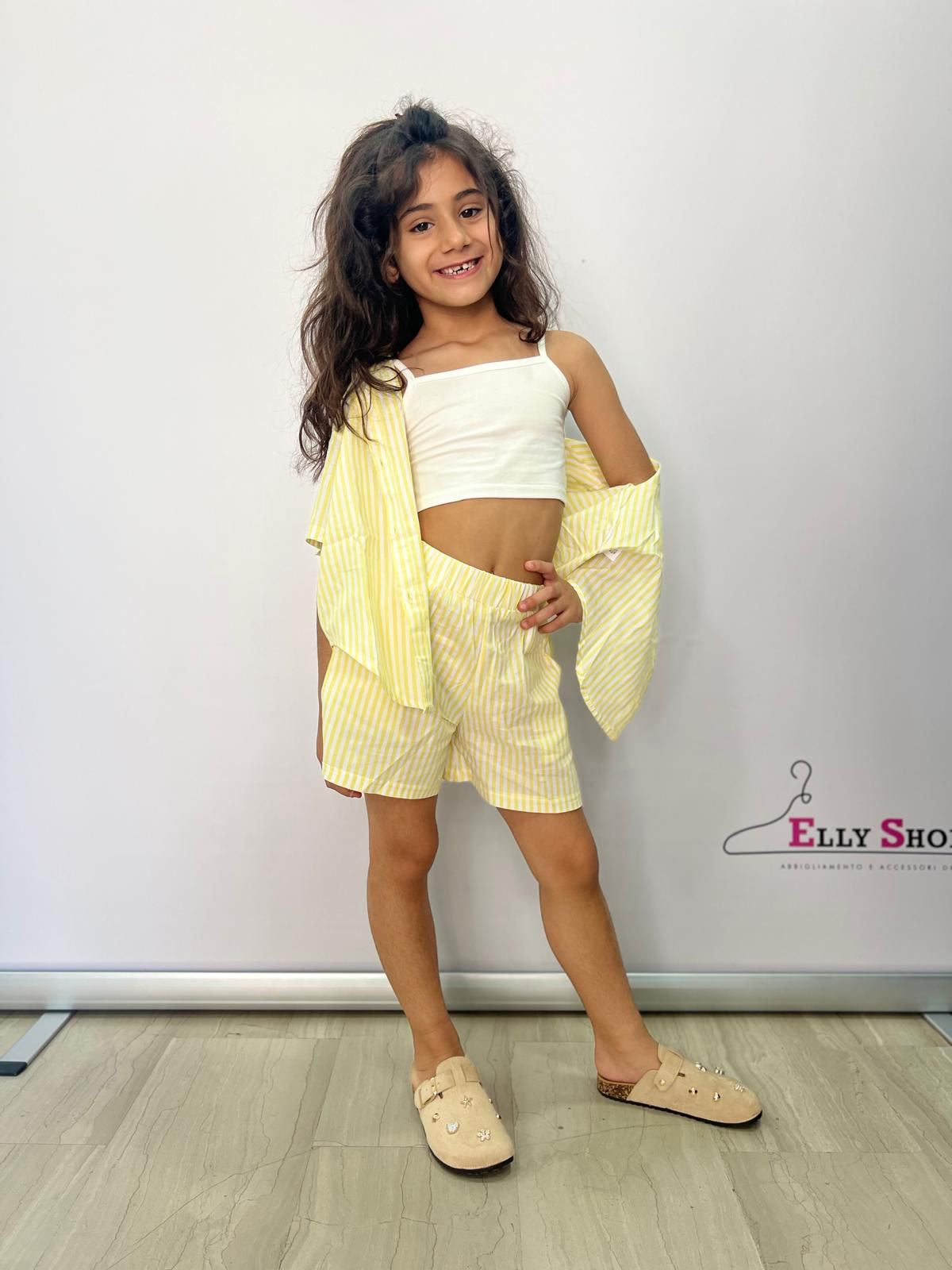 Completo Bambina 3 Pezzi Rigato Giallo Estivo