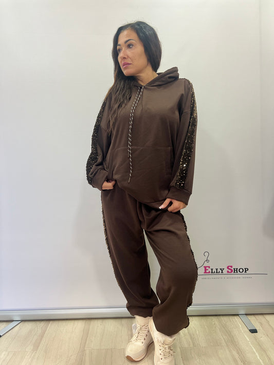 Tuta curvy donna con paillettes Felpata