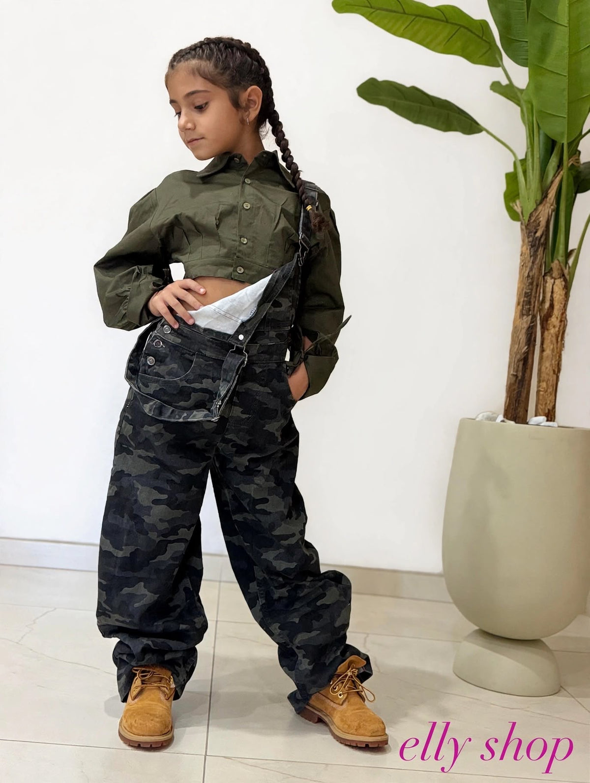 Salopette Bambina Cargo Camouflage con Bretelle – 4/14 Anni