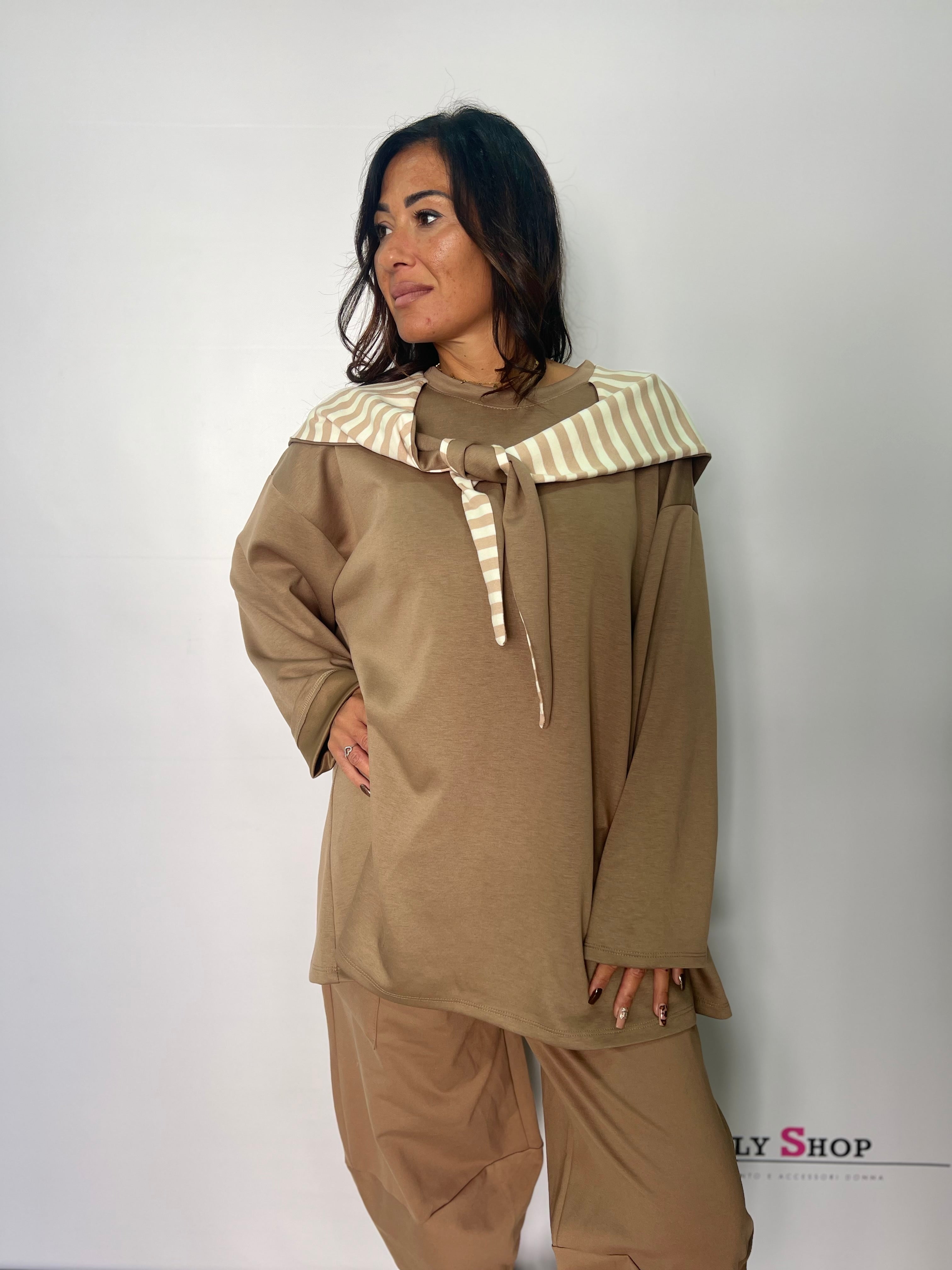 Felpa donna con cappuccio a righe