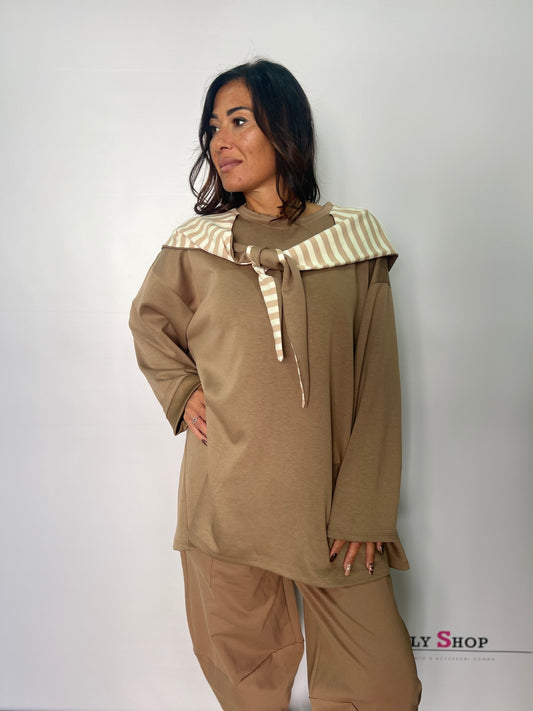 Felpa donna con cappuccio a righe