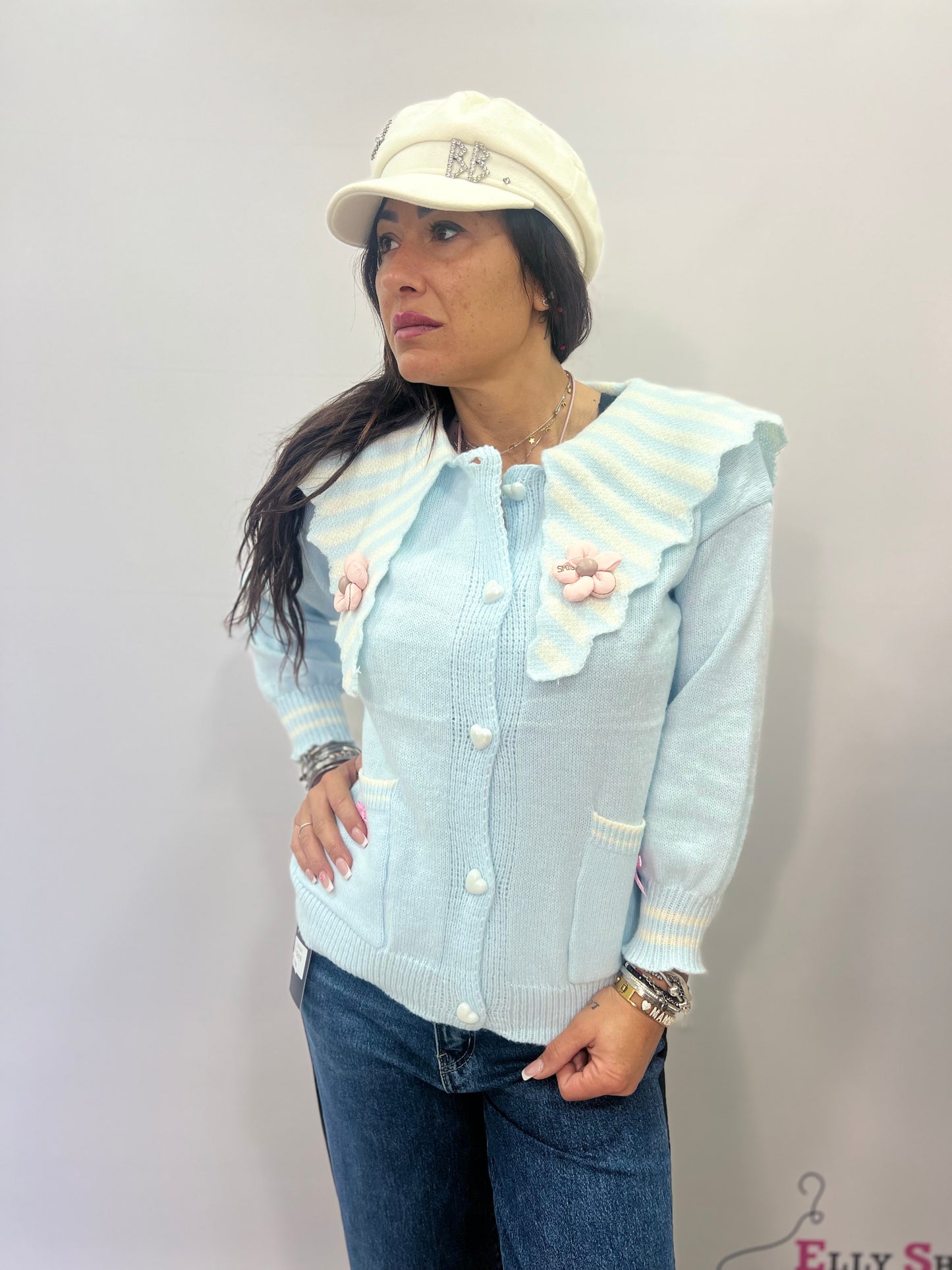 Cardigan donna con colletto bon ton