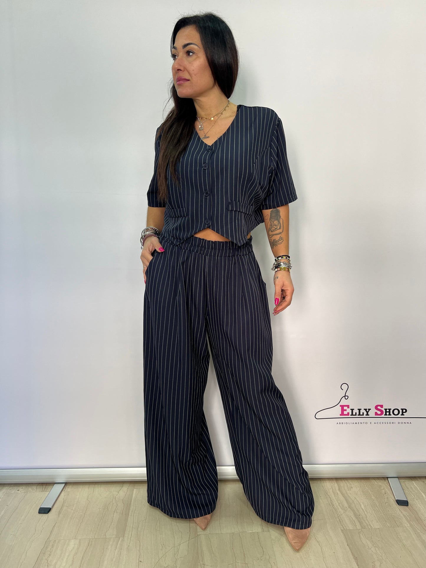 Completo donna gessato palazzo elegante curvy