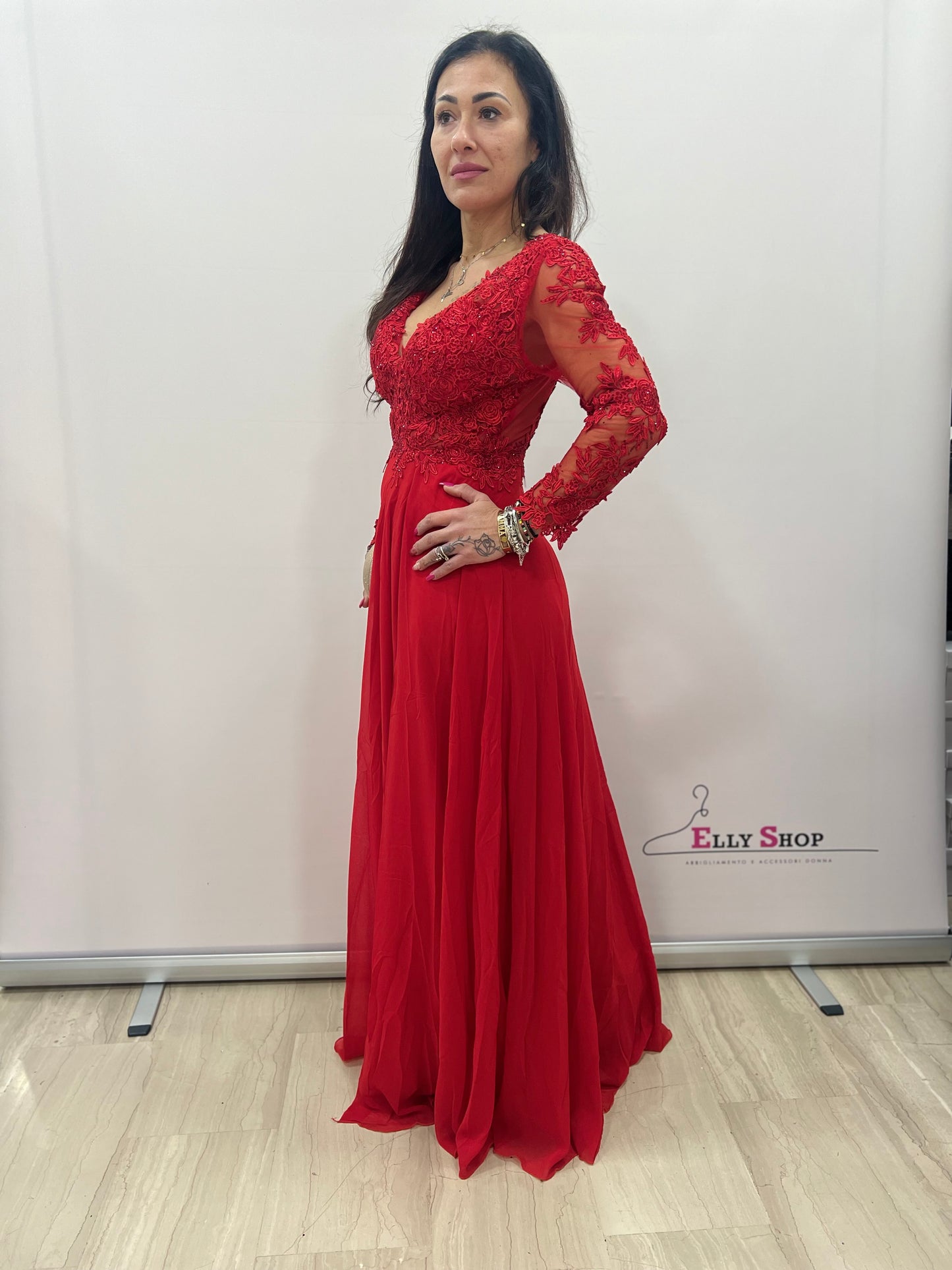 Abito lungo rosso elegante da cerimonia