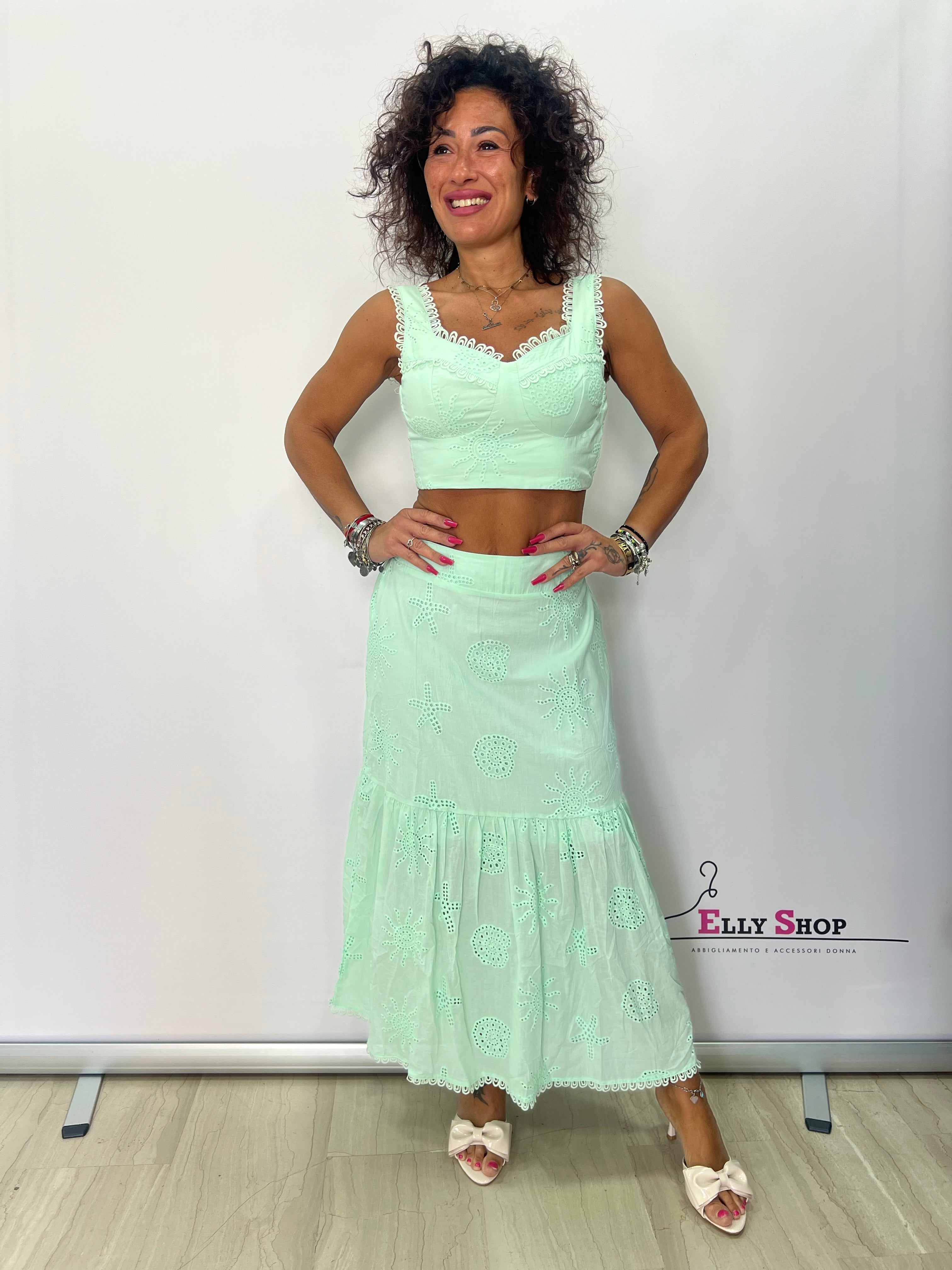 Completo top e gonna sangallo donna