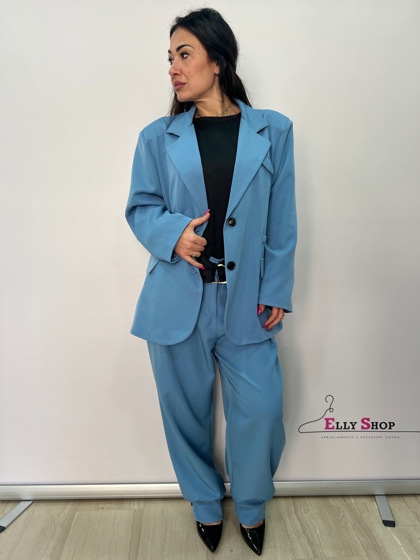 Tailleur curvy donna blazer e pantalone elegante