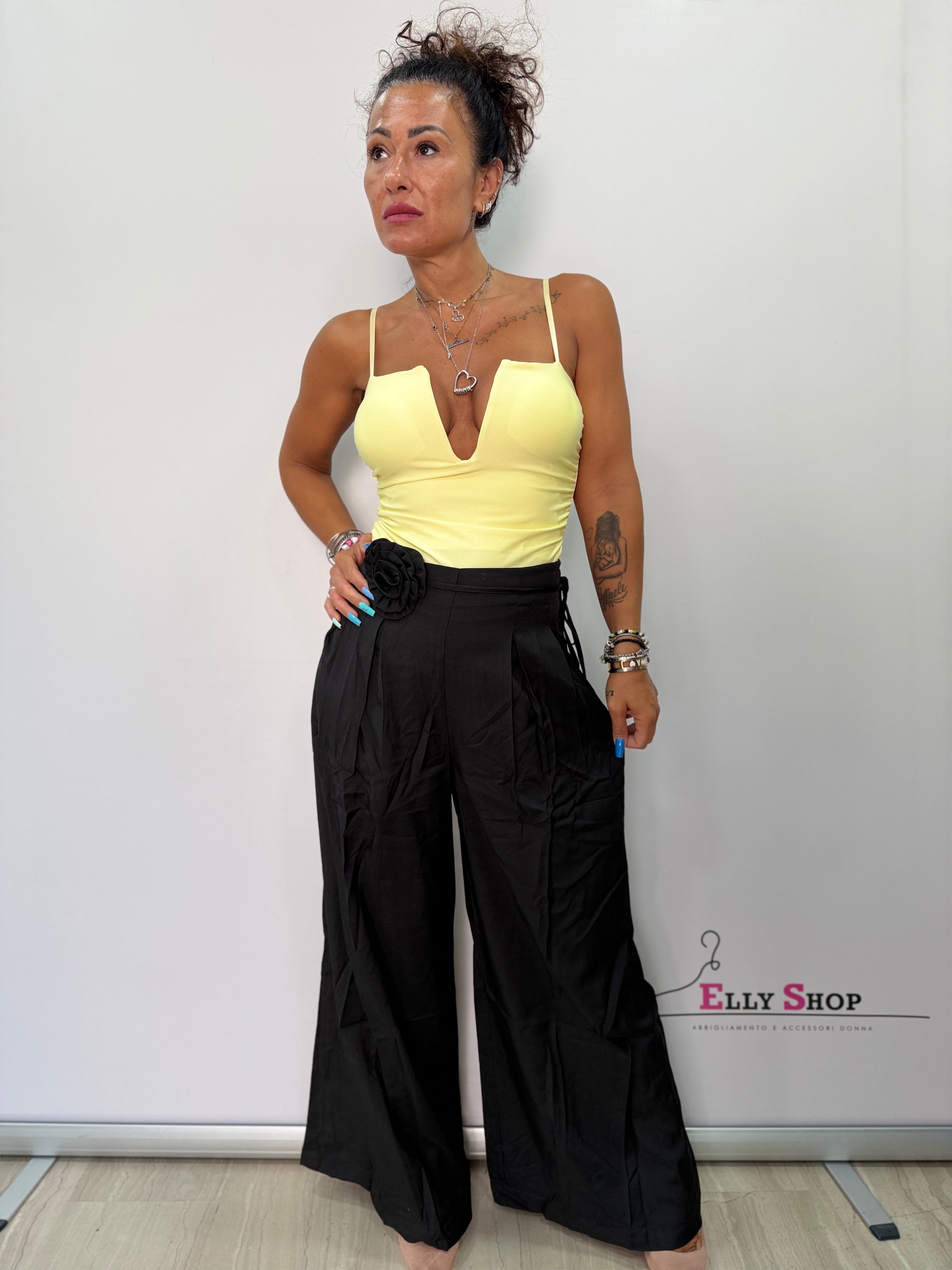 Pantalone Palazzo Donna con Fiore Applicato