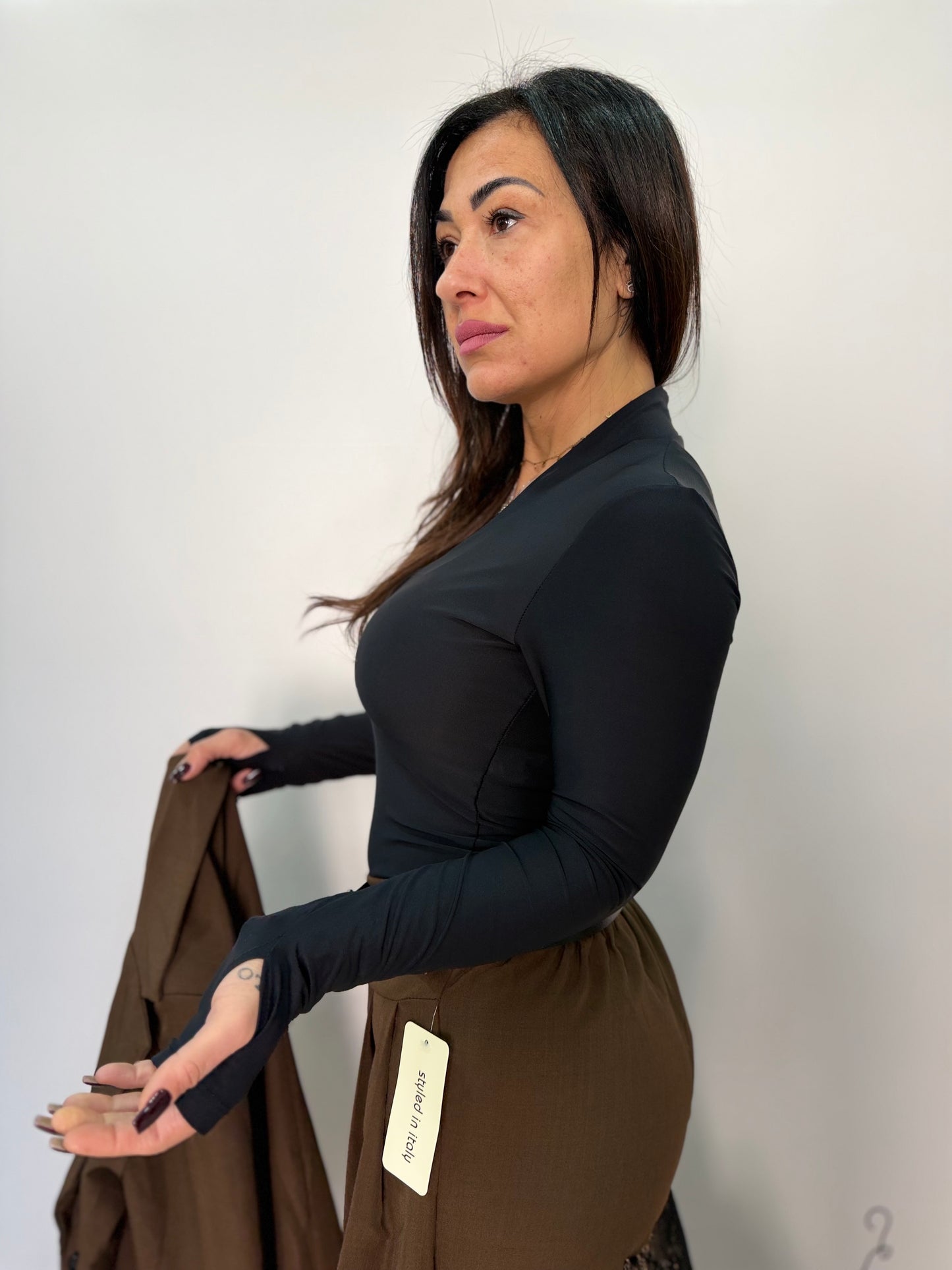 Body donna a manica lunga con scollo a V