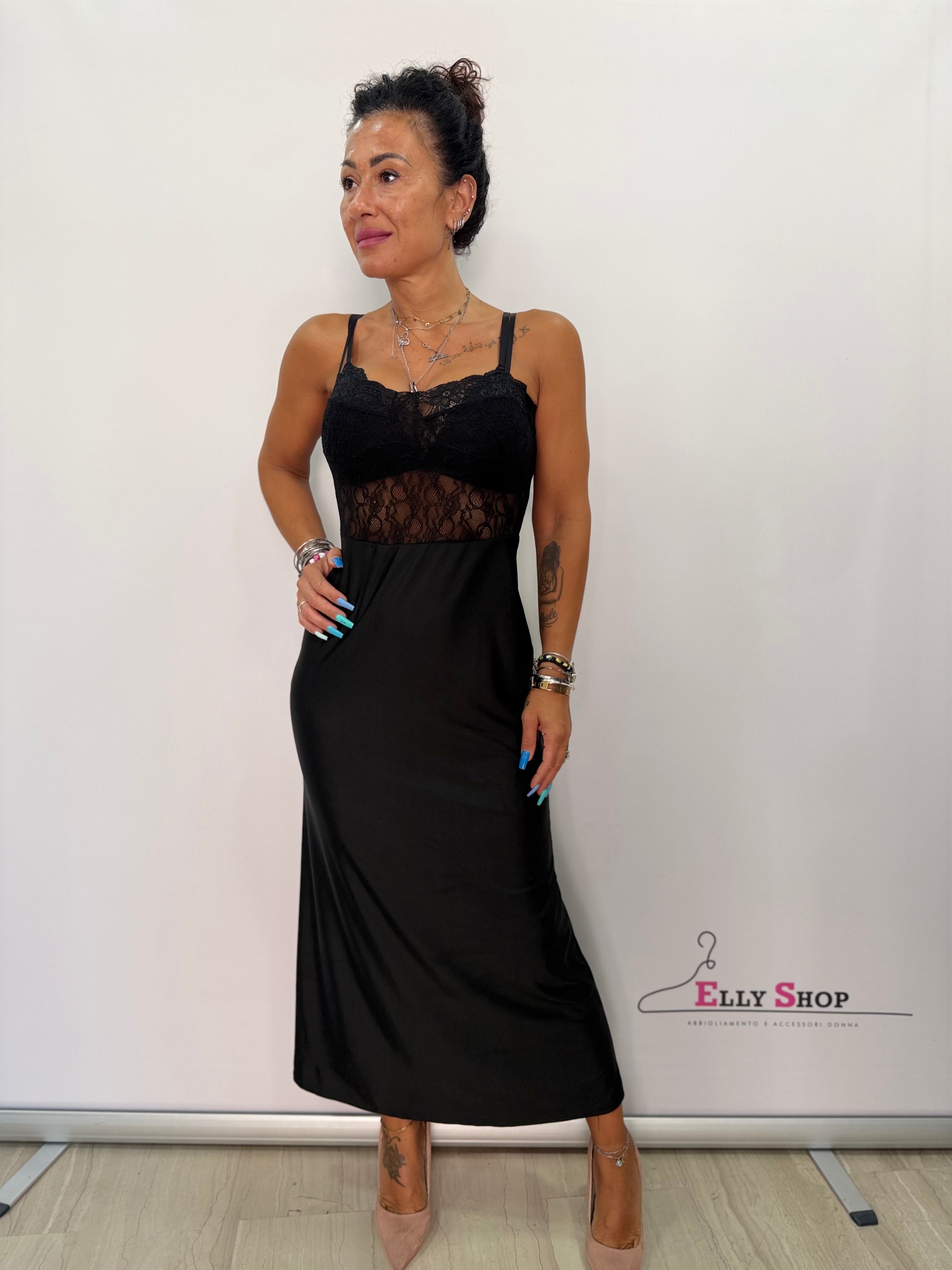 Abito Lungo Elegance in Pizzo Donna – Nero e Marrone