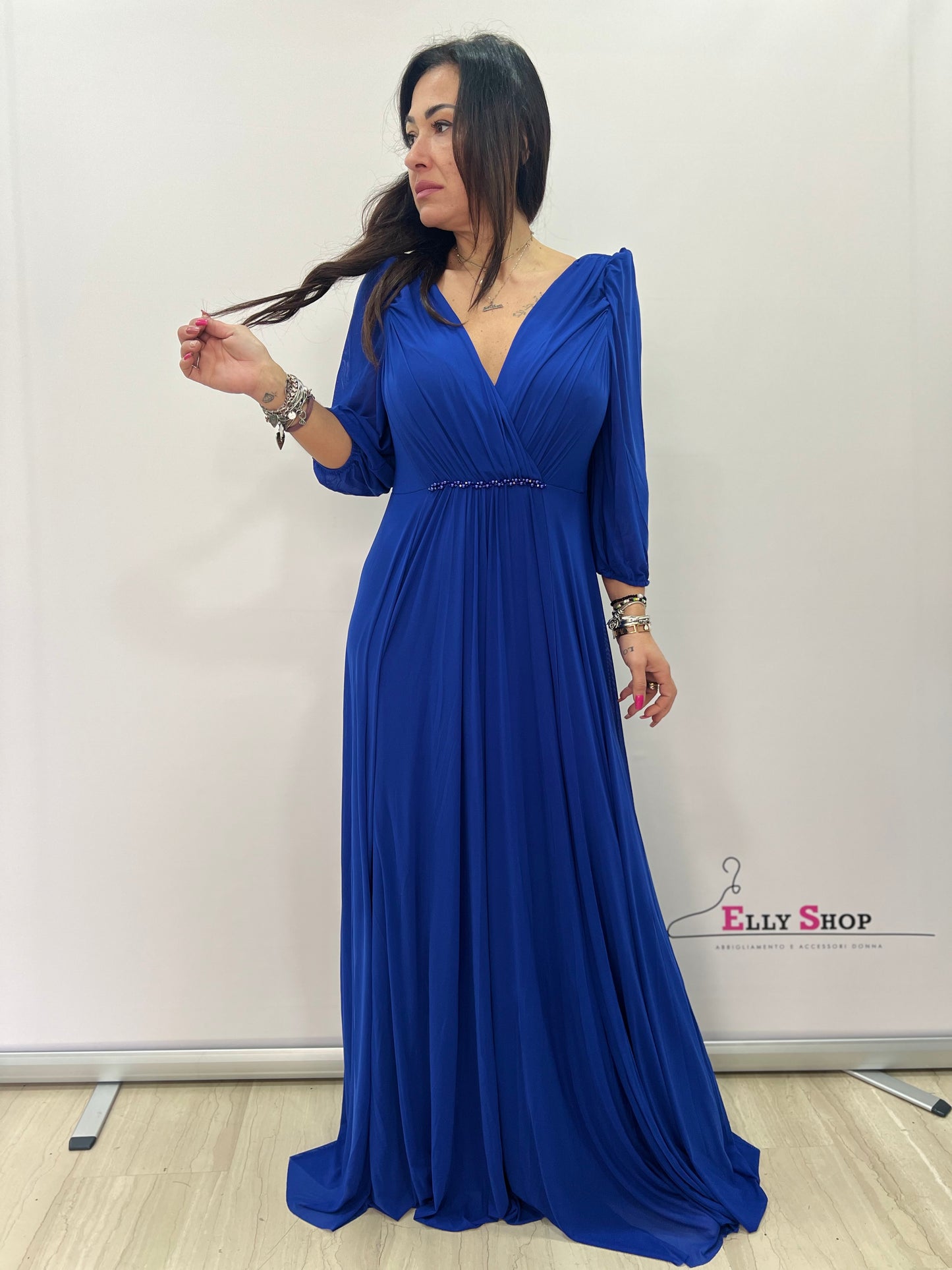 Abito lungo elegante curvy blu royal