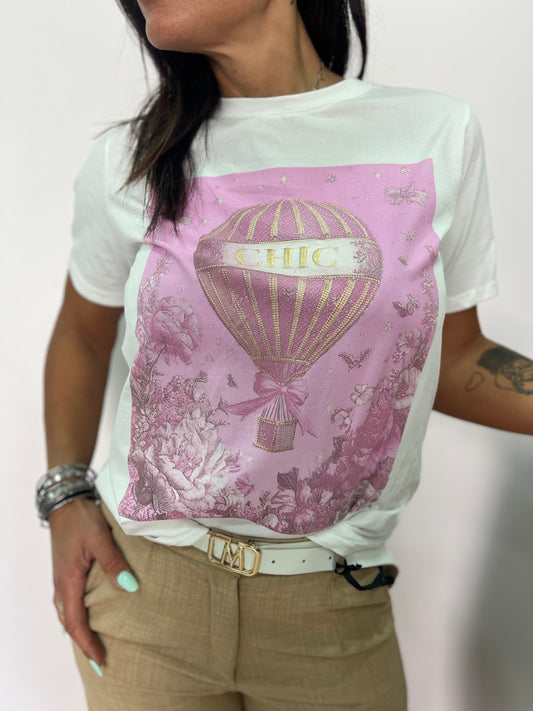 T-shirt donna stampa Chic rosa casual