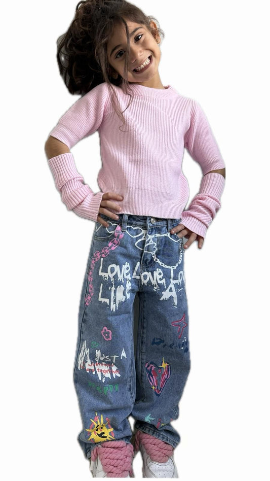 Jeans bambina con stampa colorata