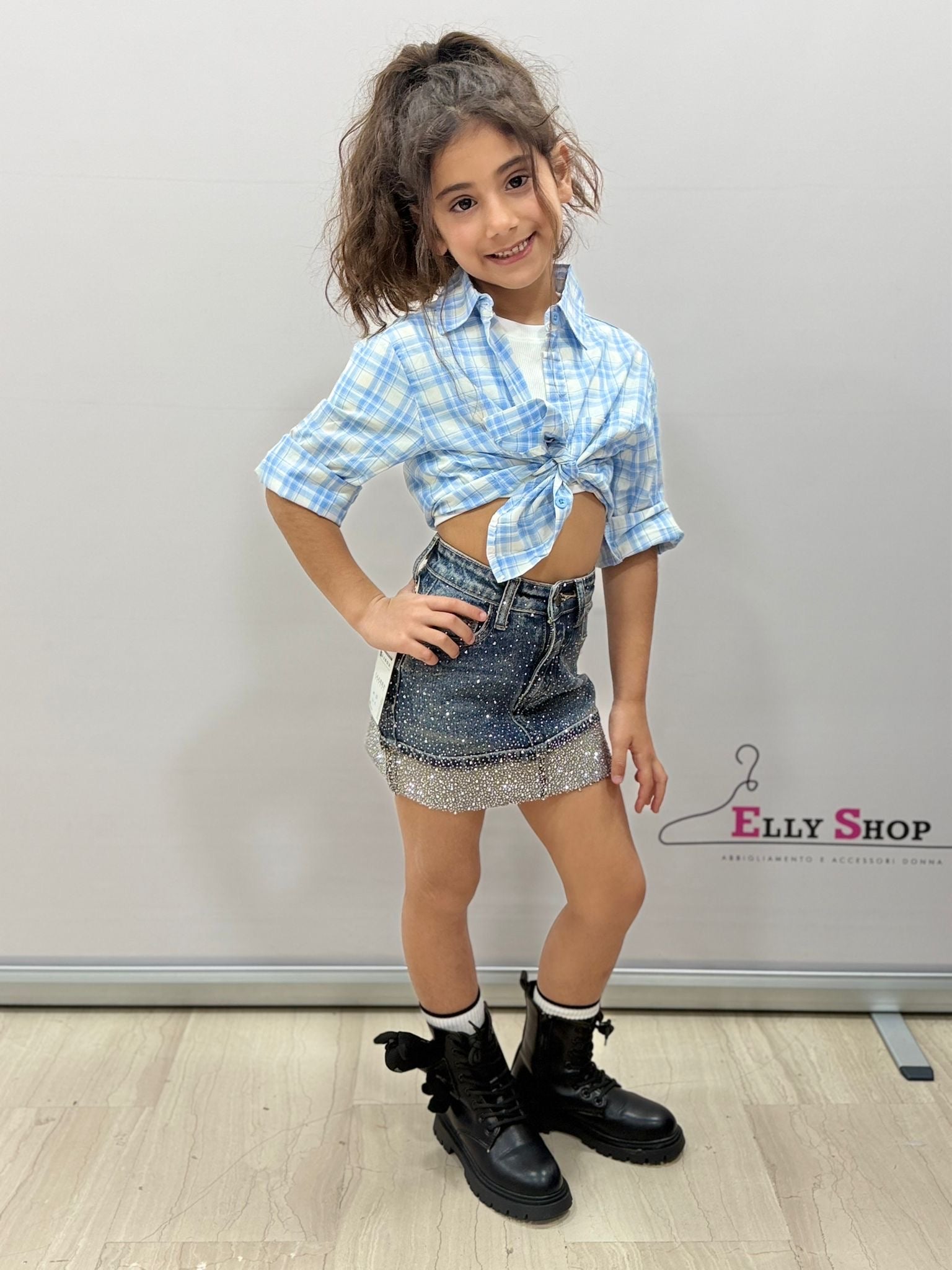 Gonna denim bambina con strass