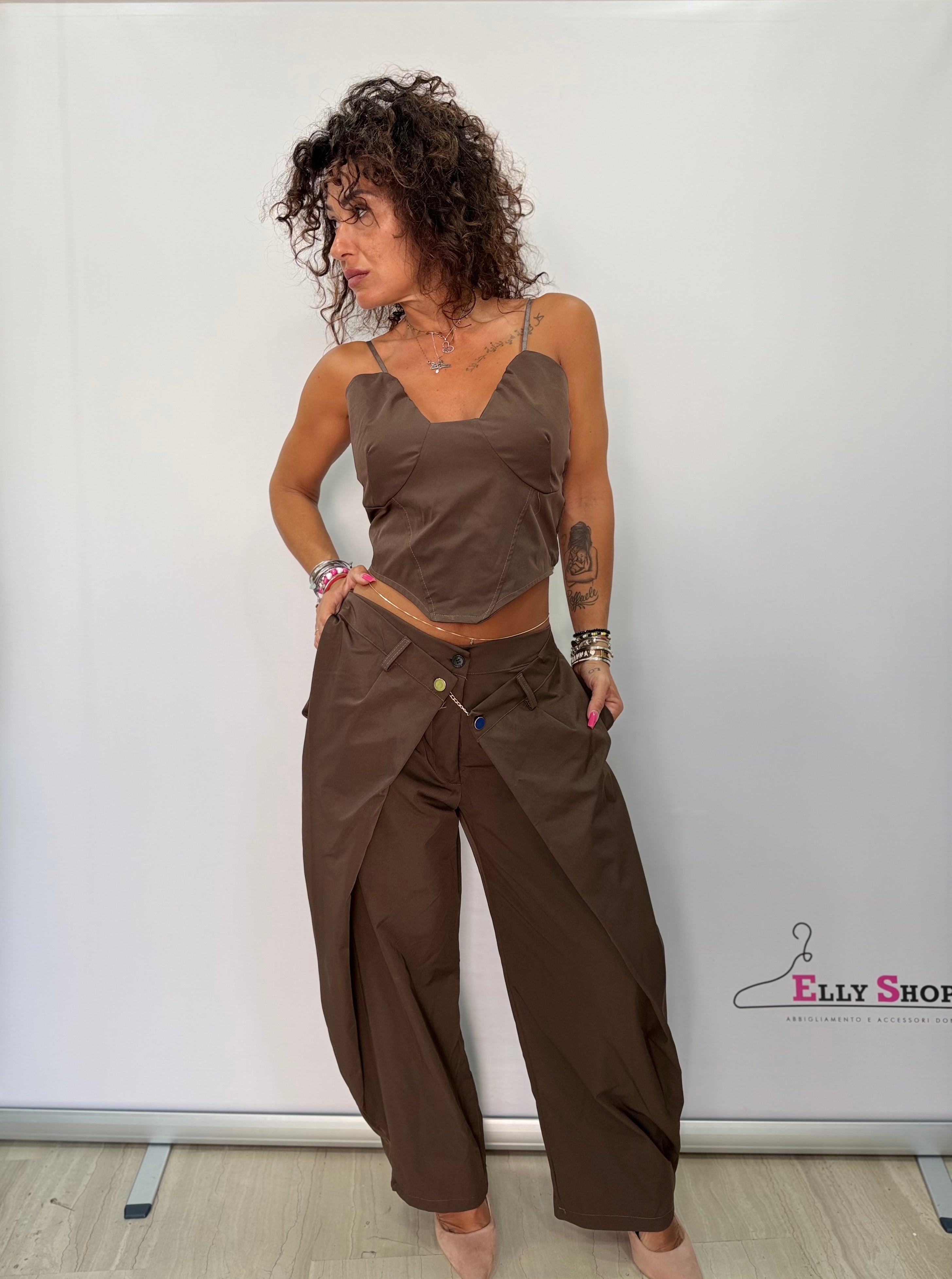 Completo Japan Donna Top Corsetto e Pantalone Palazzo