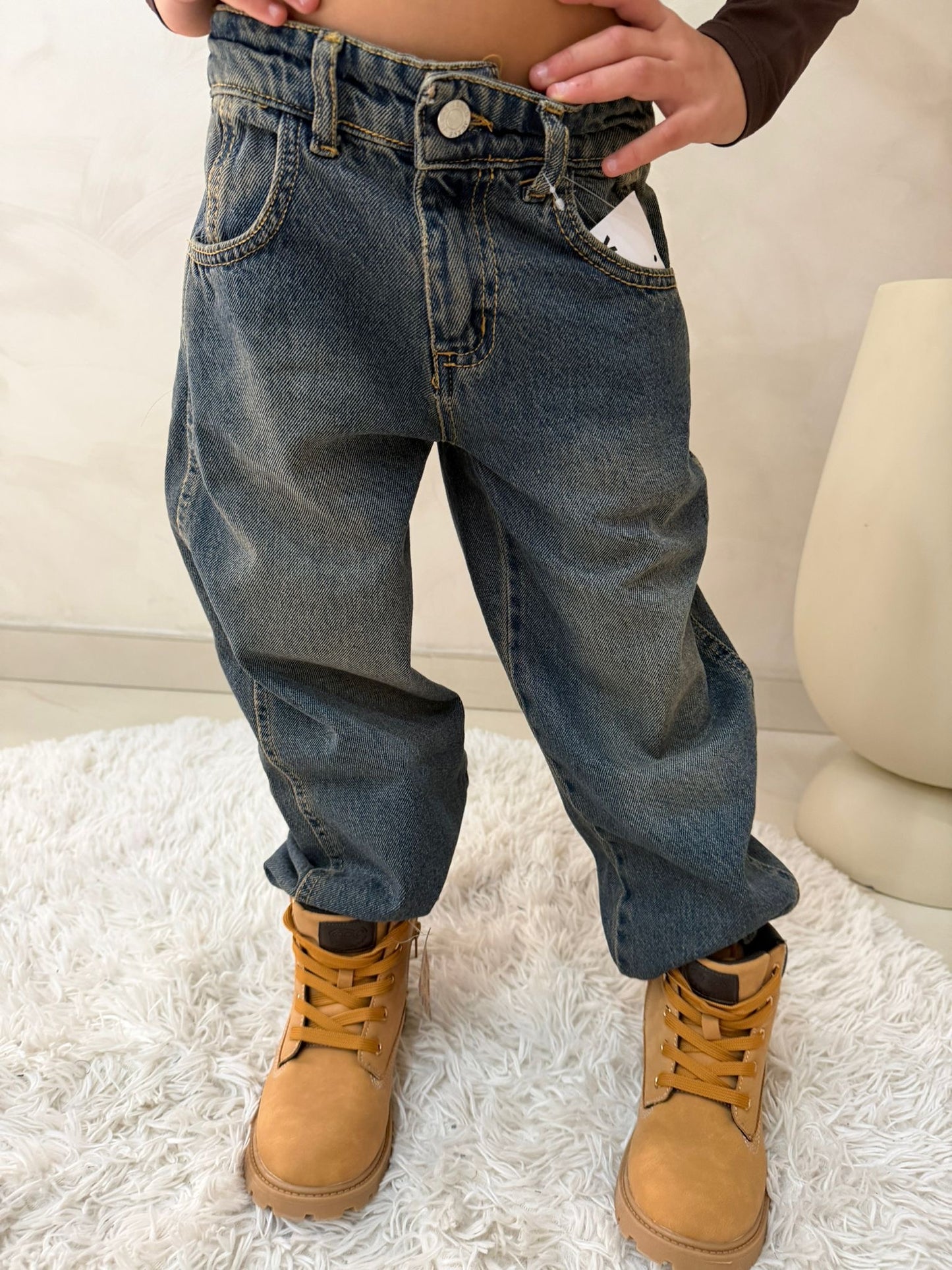 Jeans baggy bambina casual doppia tasca