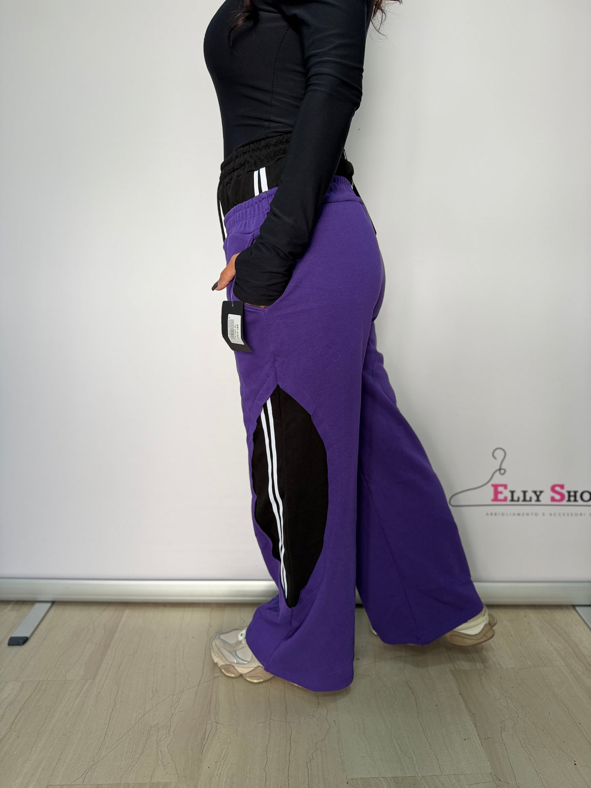 Pantalone Donna Palazzo Sporty Bicolor con Doppia Vita Elasticizzata