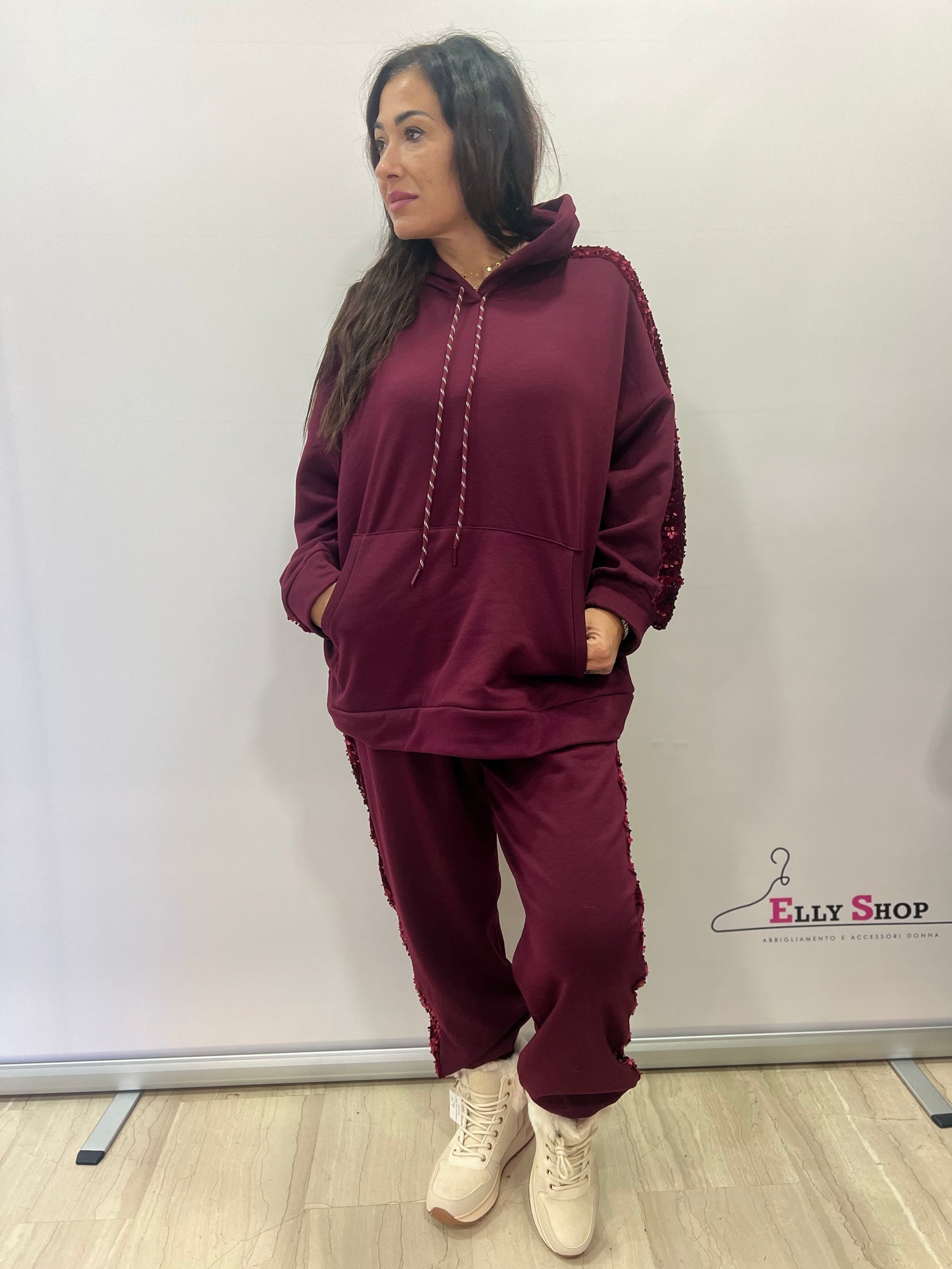 Tuta curvy donna con paillettes Felpata