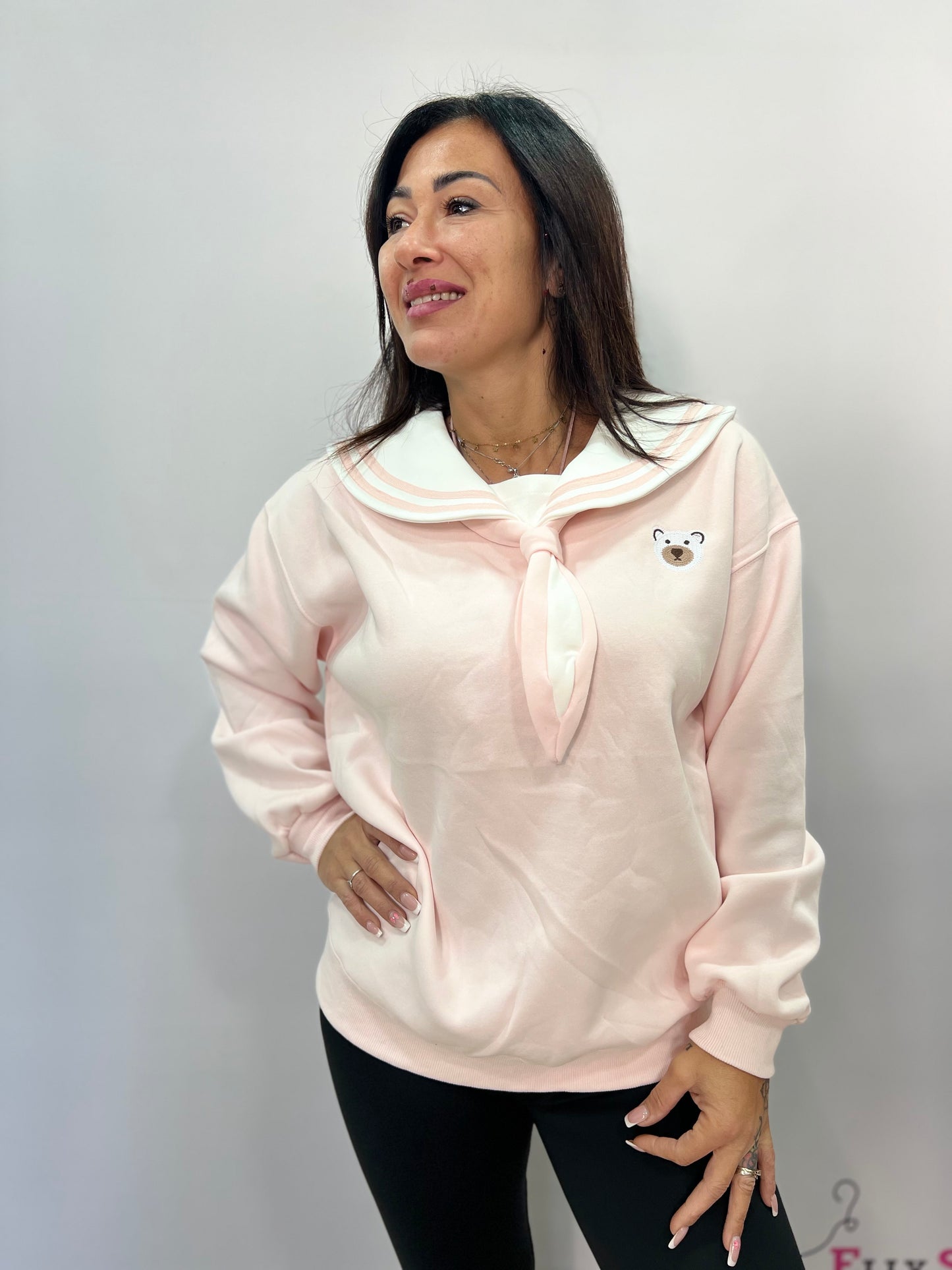 Felpa donna sailor con ricamo orsetto