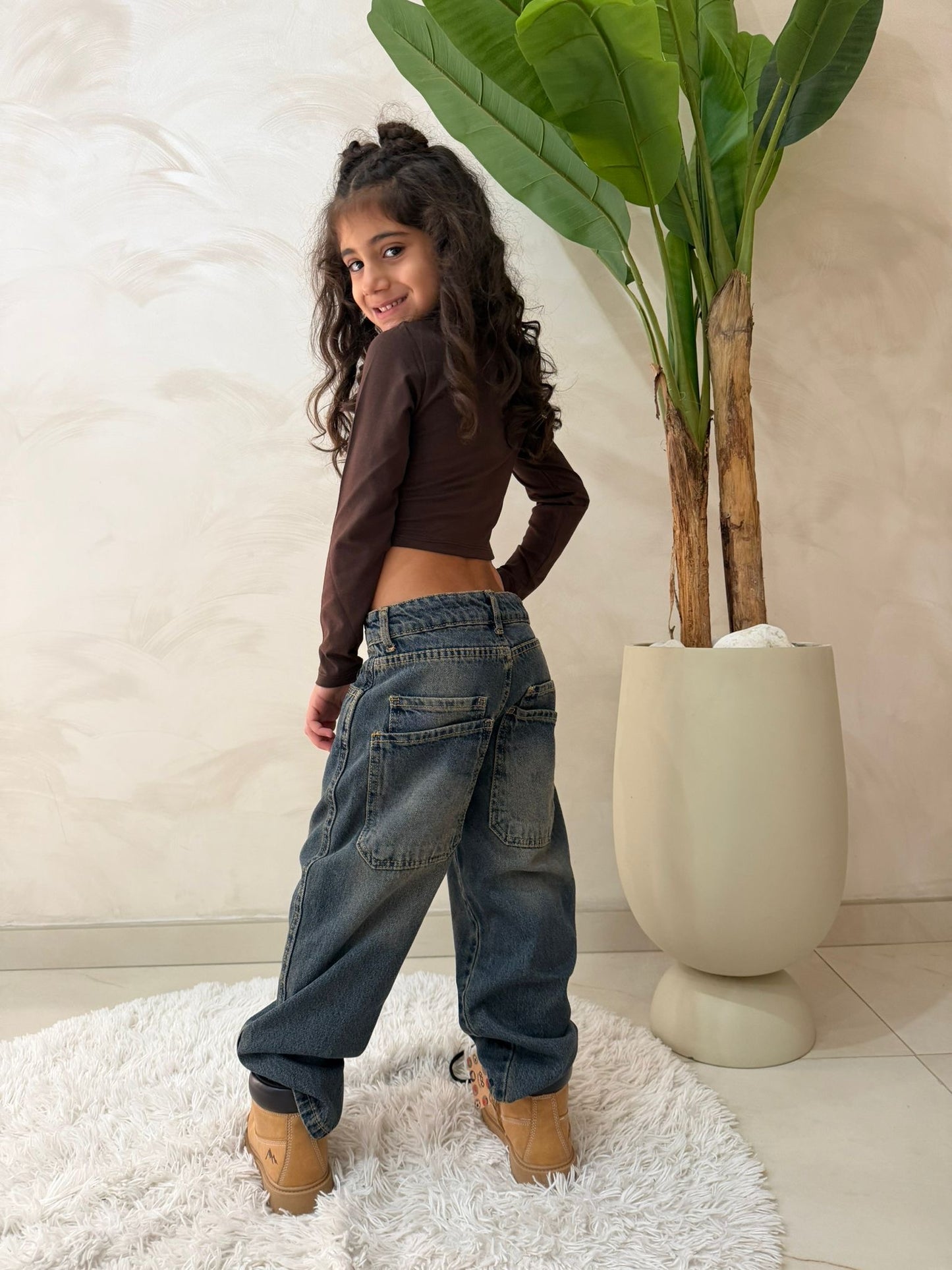 Jeans baggy bambina casual doppia tasca