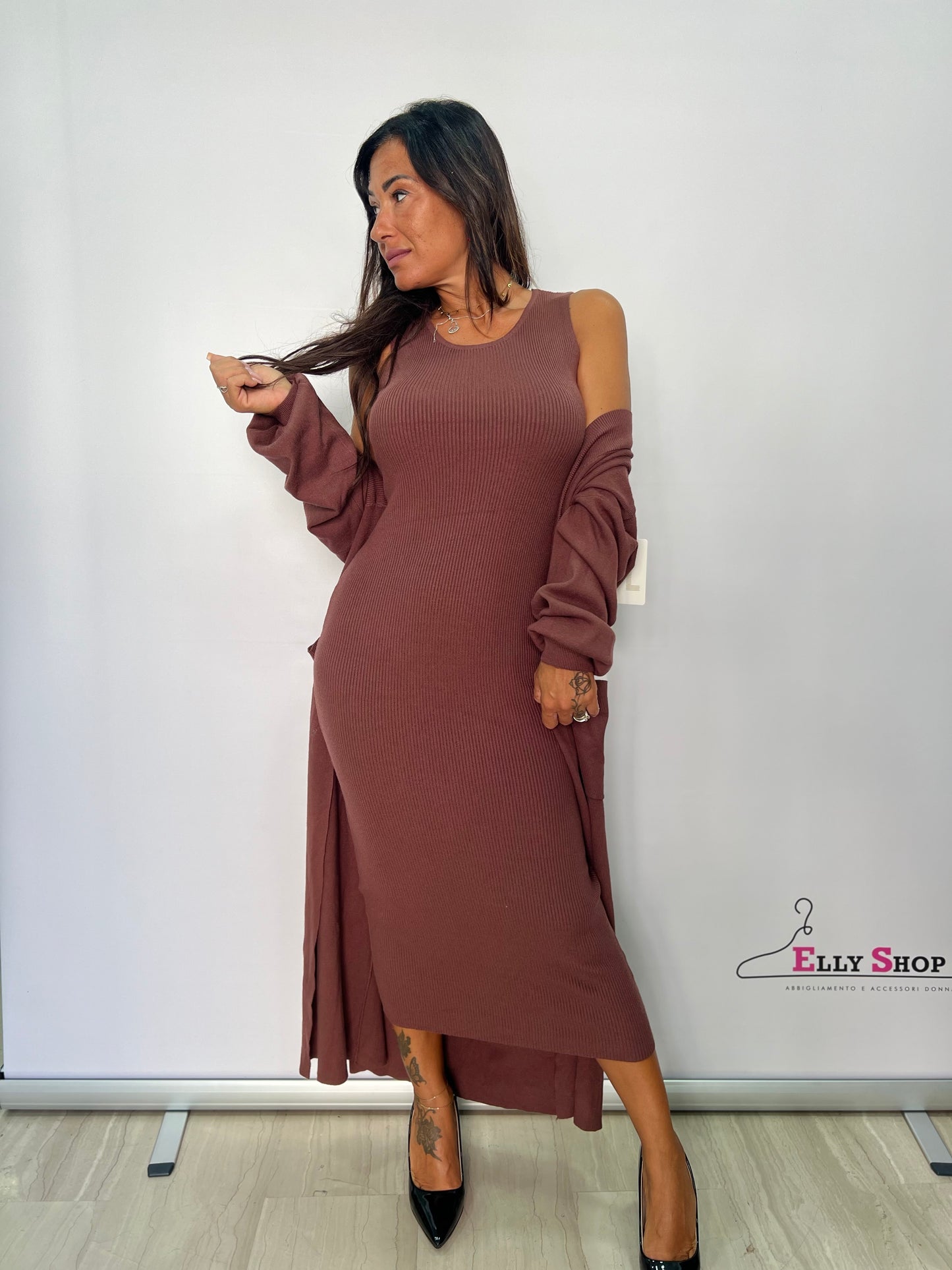 Vestito con Cardigan a Costine