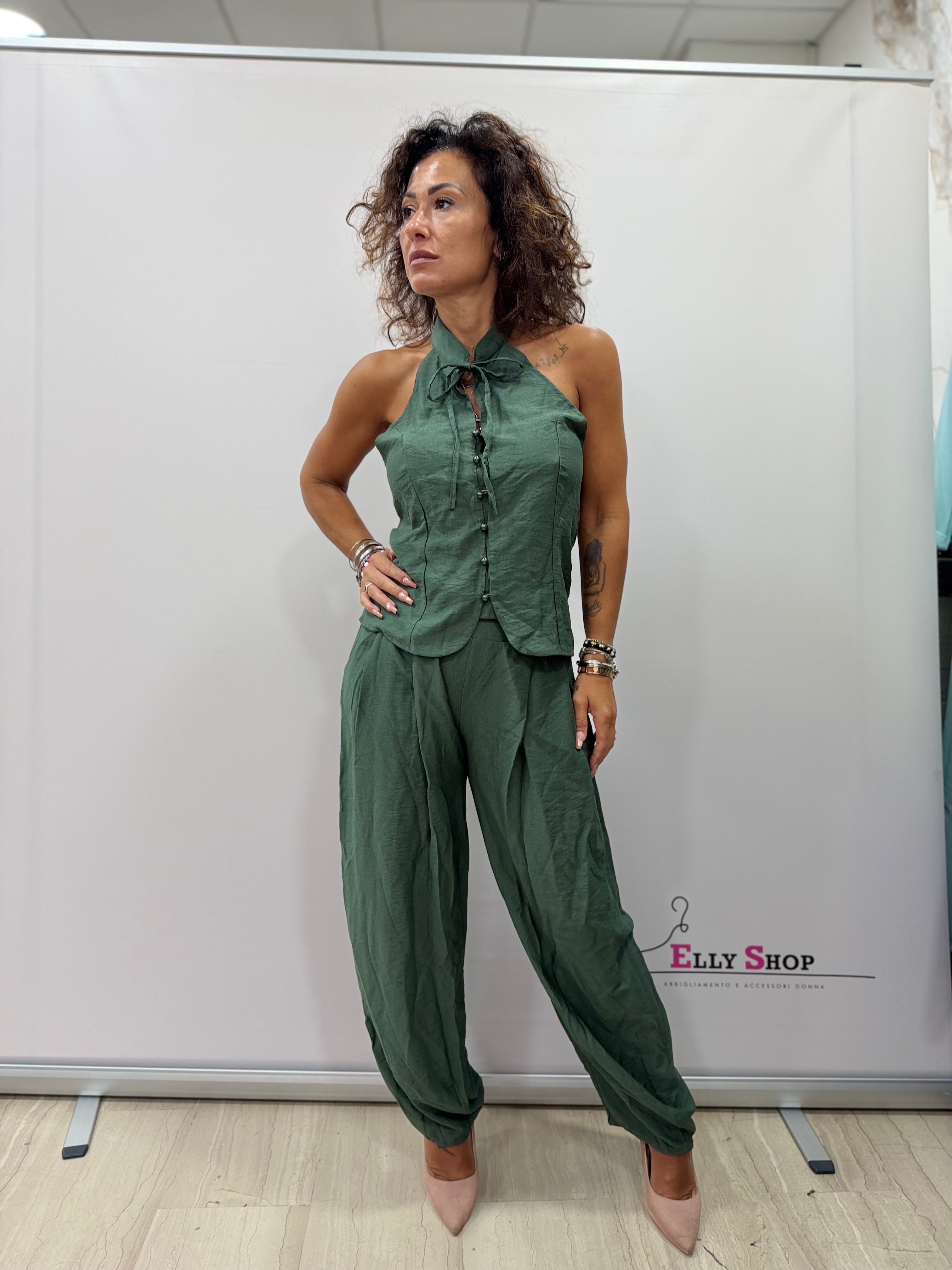 Completo Corea Donna Collo Halter con Pantalone Balloon
