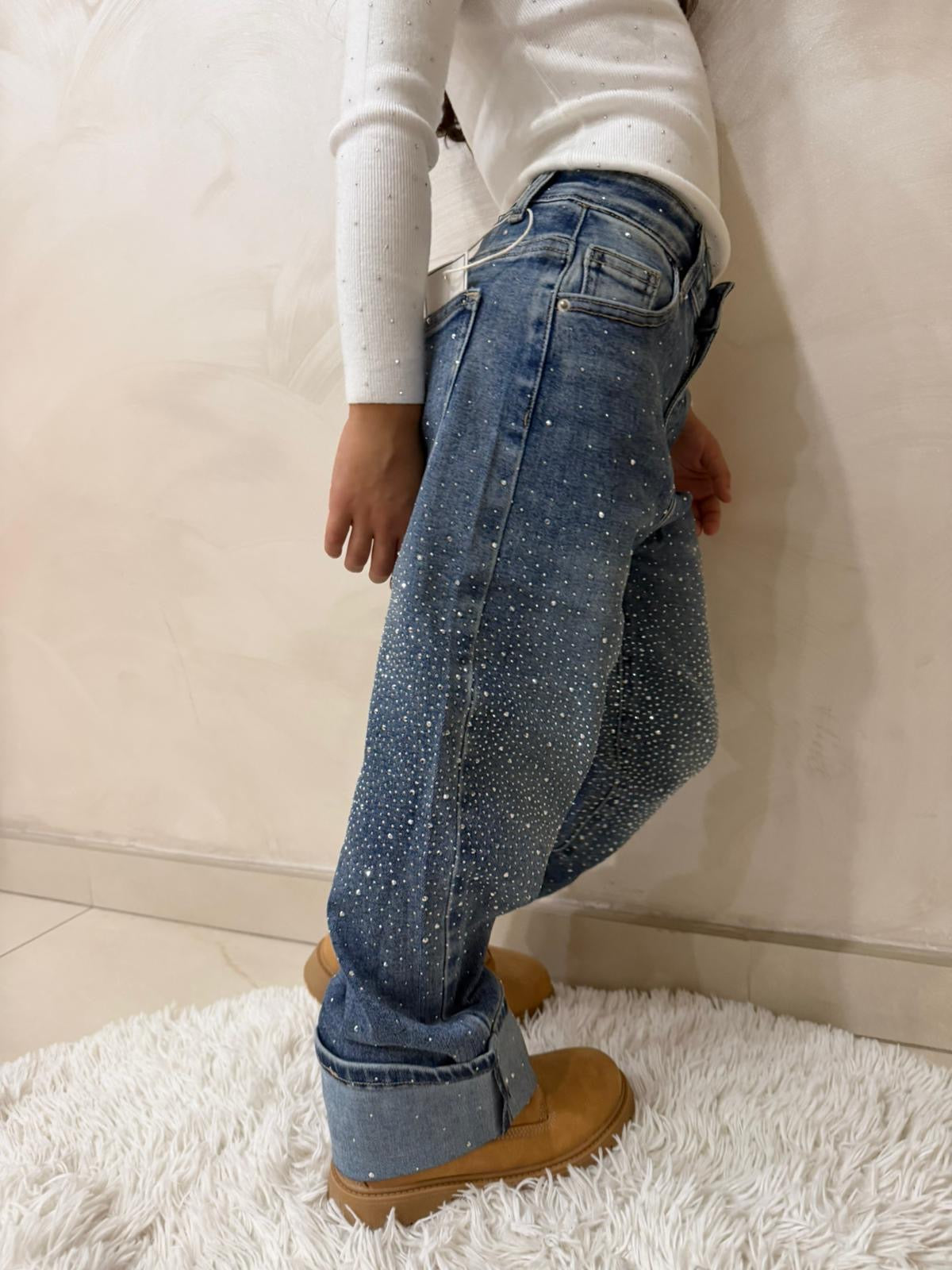 Jeans bambina con strass gamba ampia art.z47