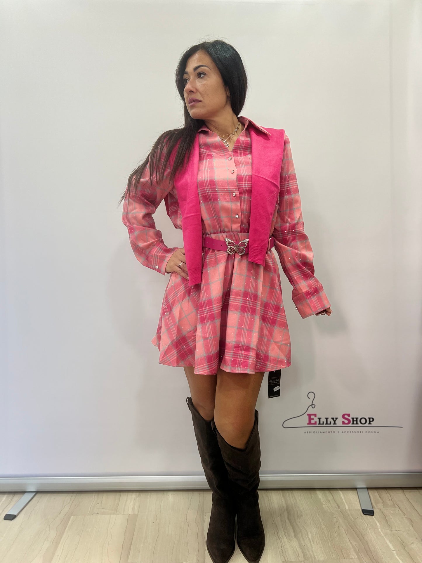 Abito chemisier scozzese con cintura donna