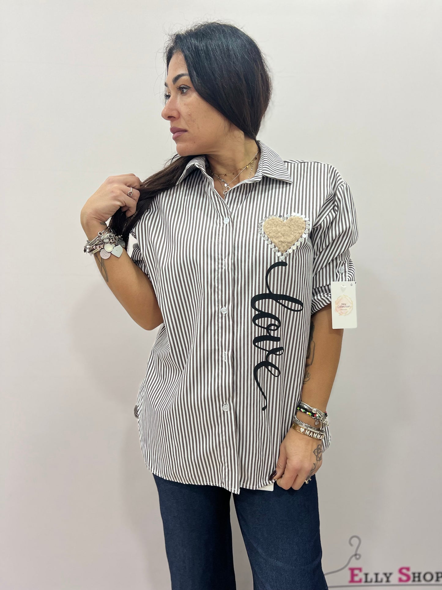 Camicia donna a righe con cuore Love
