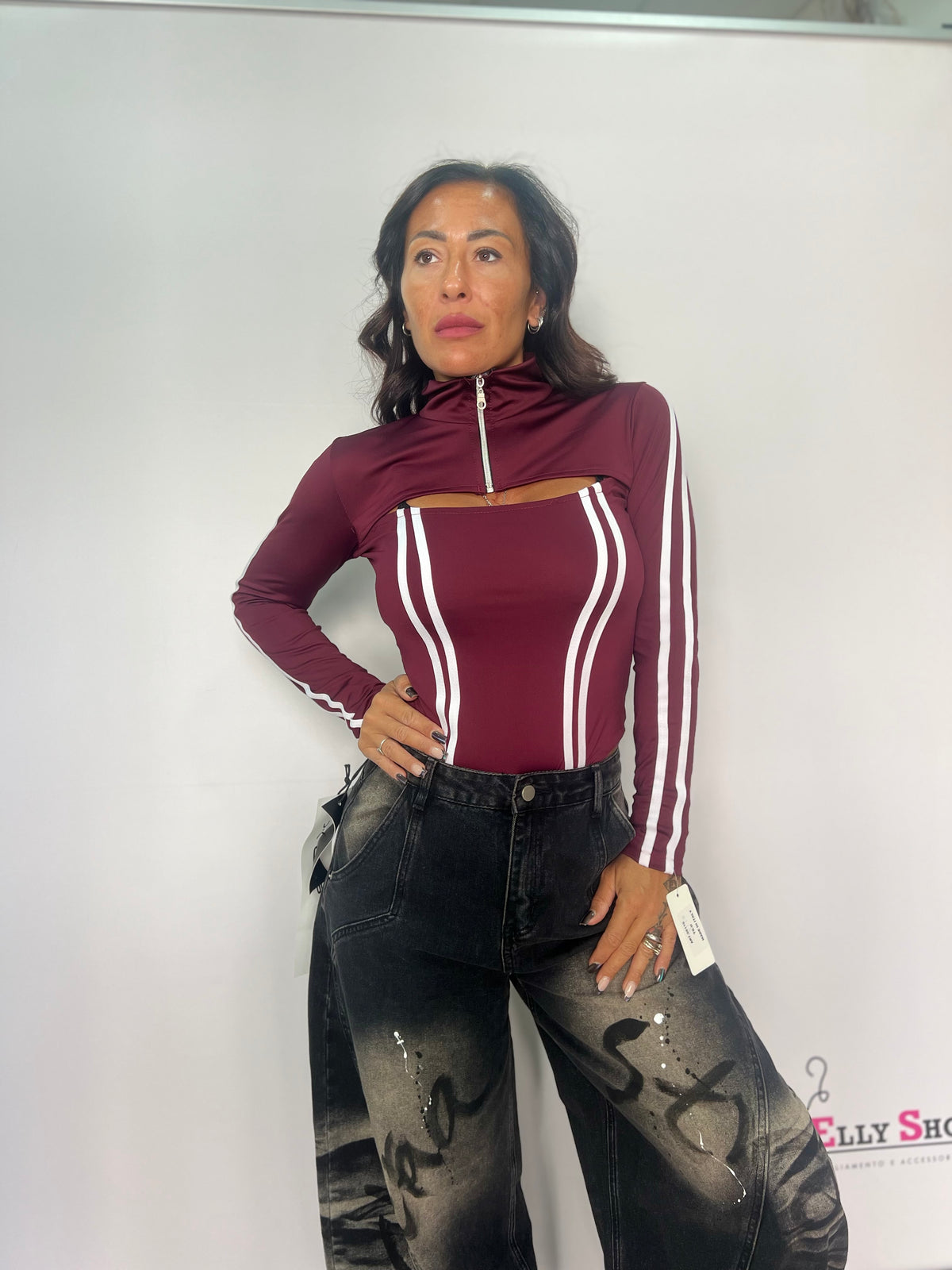 Body Donna Sporty Cut-Out con Zip e Bande Laterali Elasticizzato