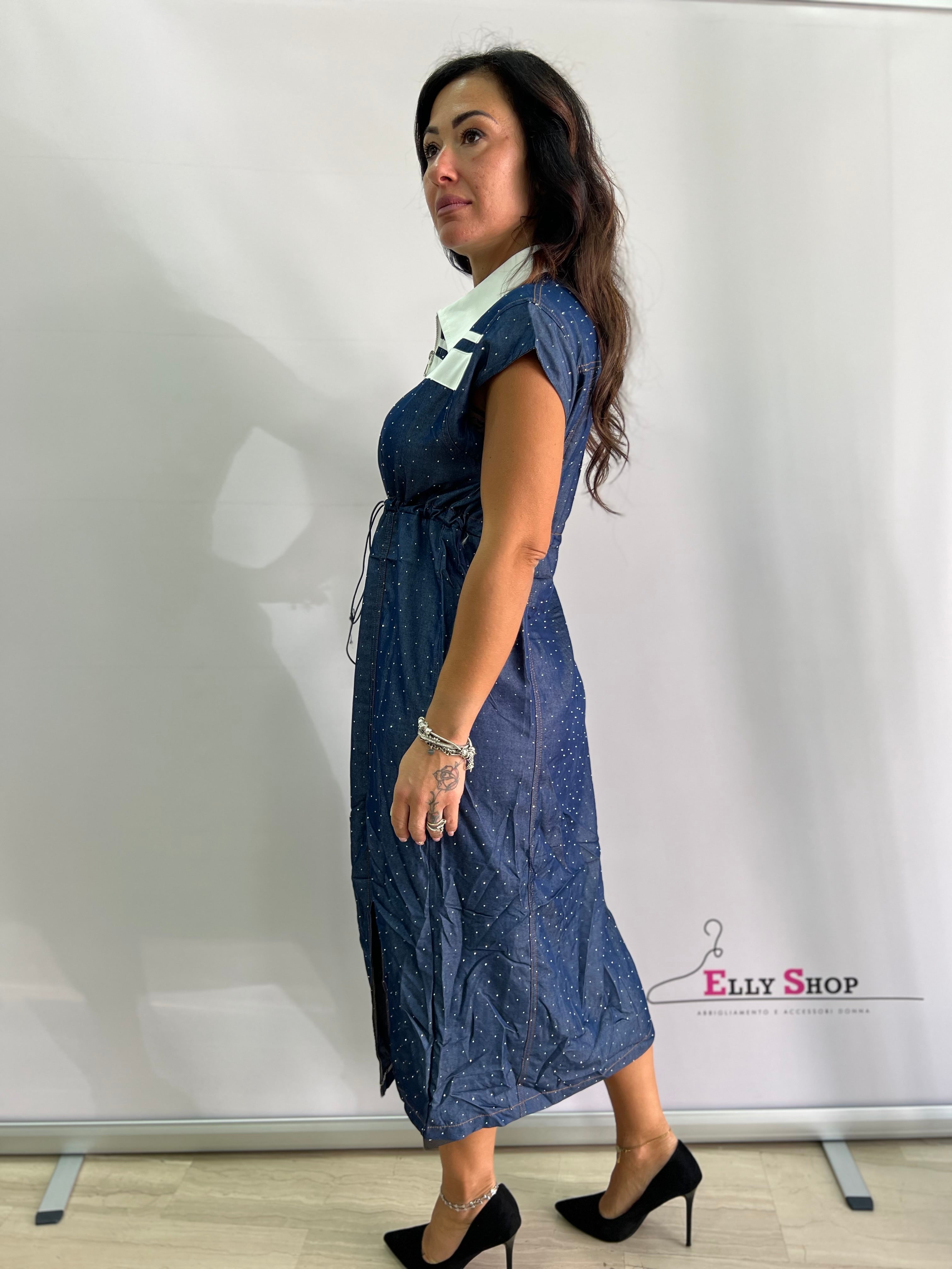 Abito camicia midi da donna con coulisse regolabile e spacco – elegante e casual