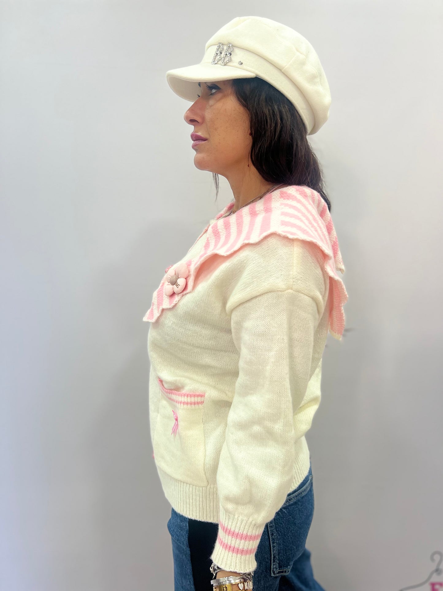 Cardigan donna con colletto bon ton