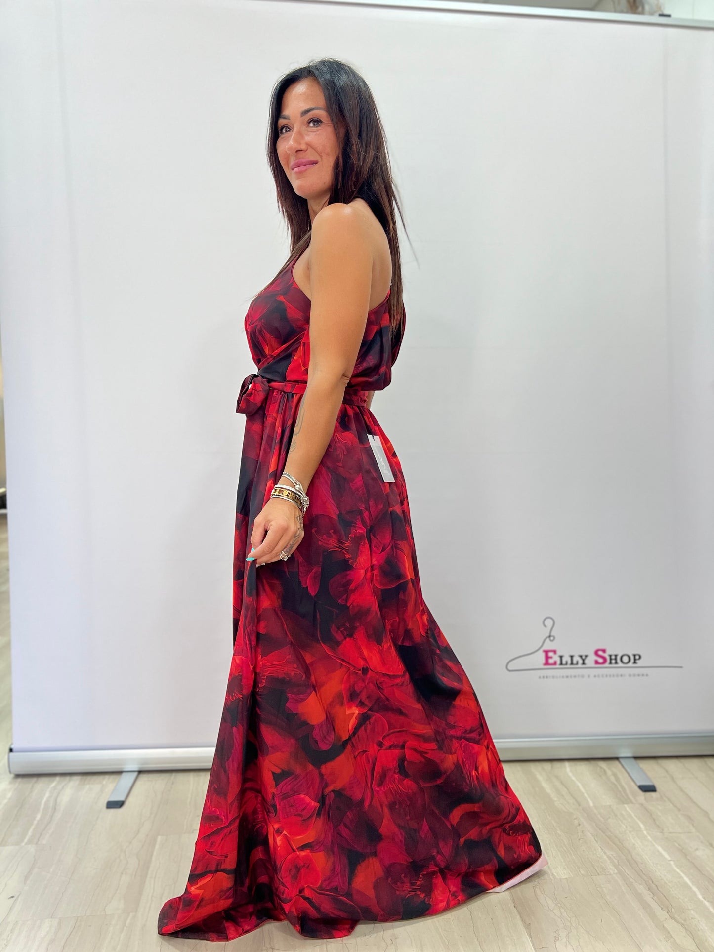 Vestito Curvy Estivo con Fiori e Spacco Laterale