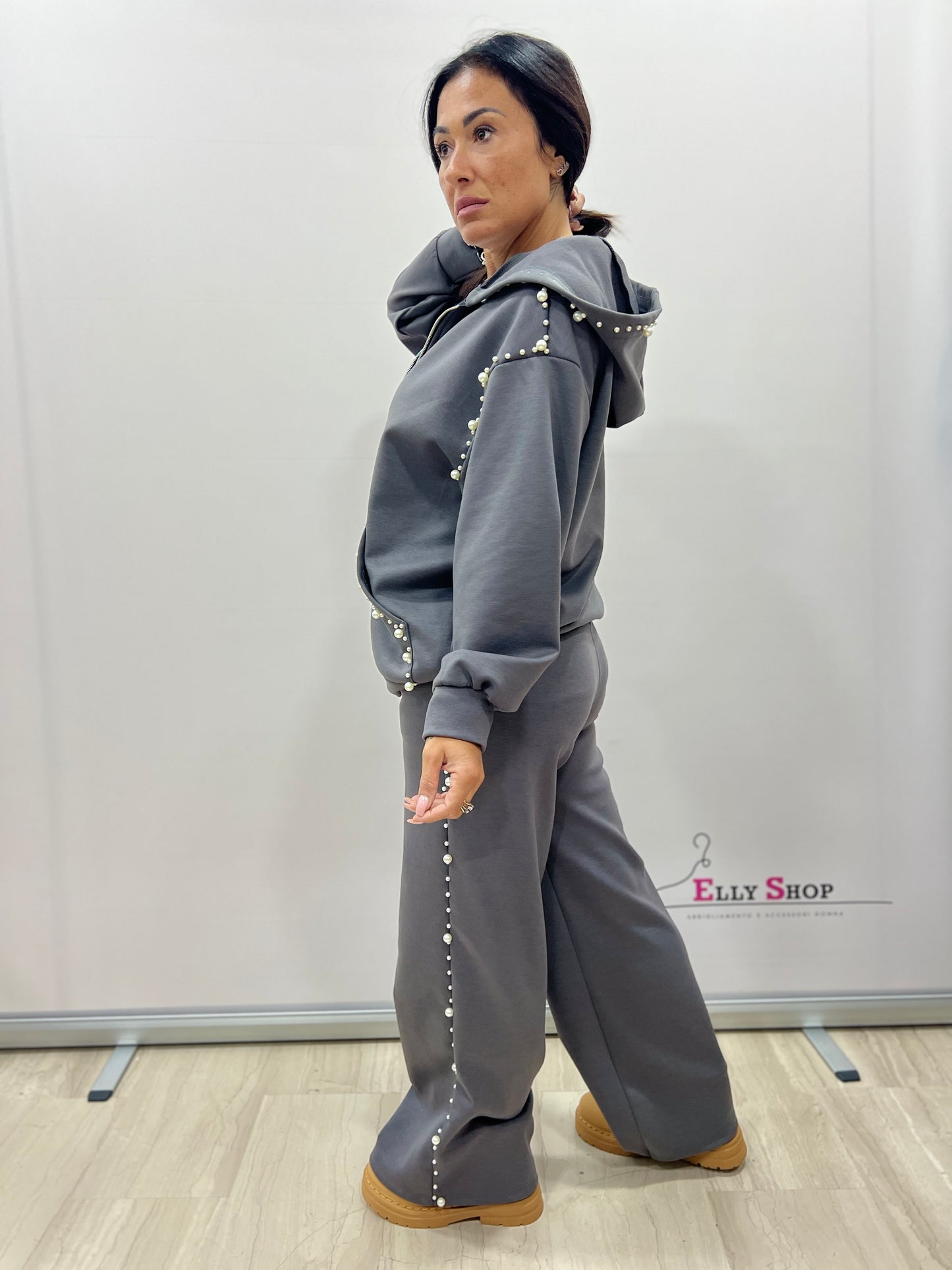 Completo tuta donna con perle felpata