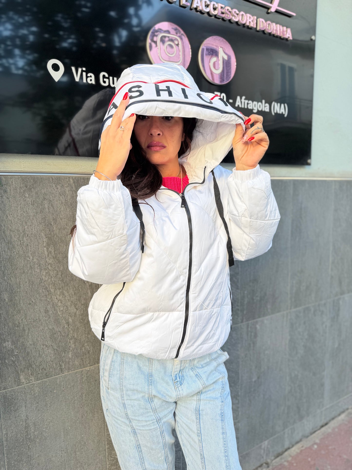 Giubbotto imbottito donna con cappuccio bianco