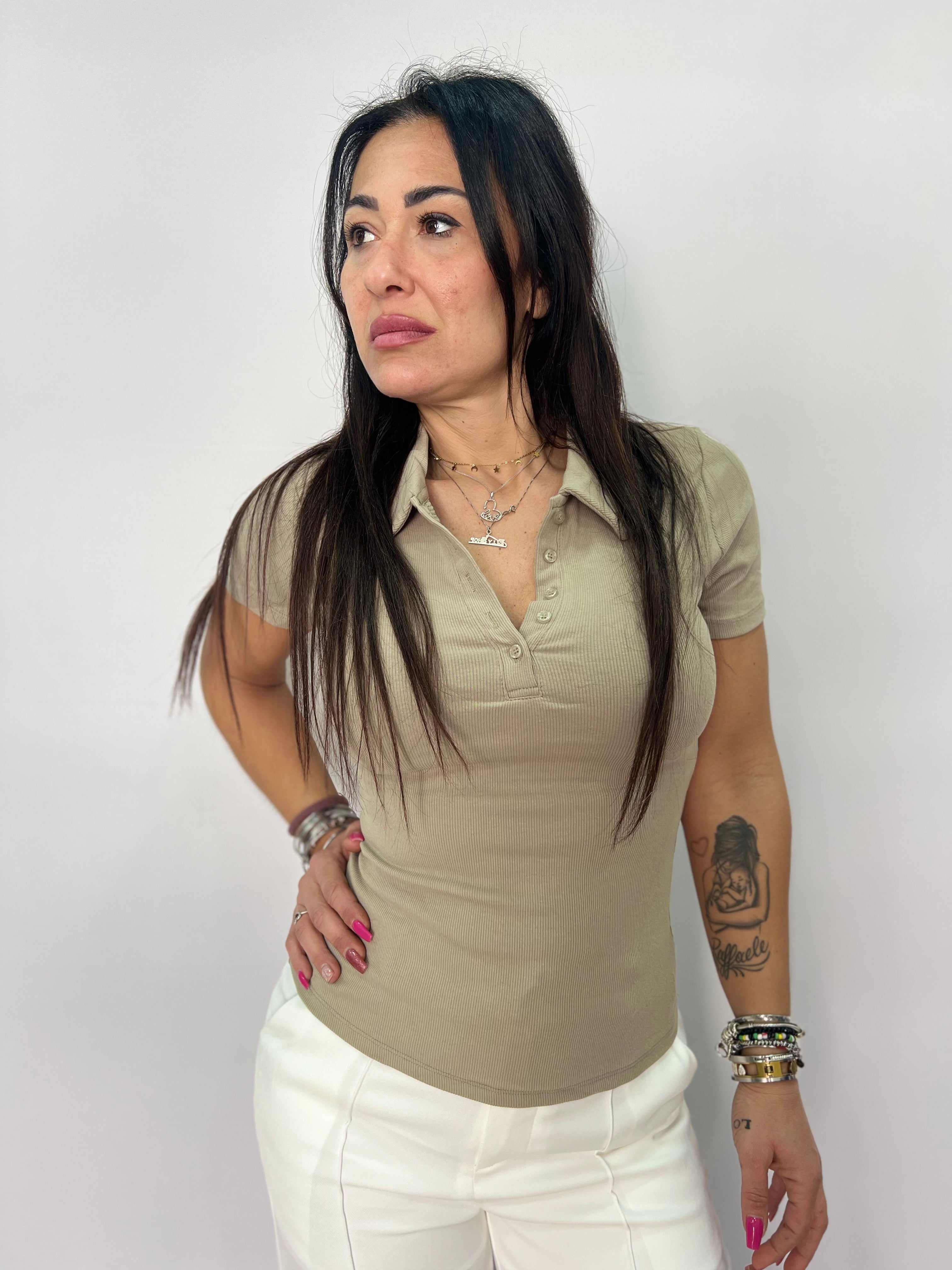Polo donna a costine con bottoni elegante