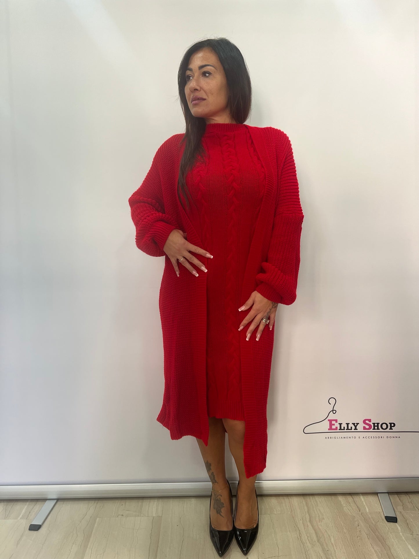 Coordinato abito maglia e cardigan donna
