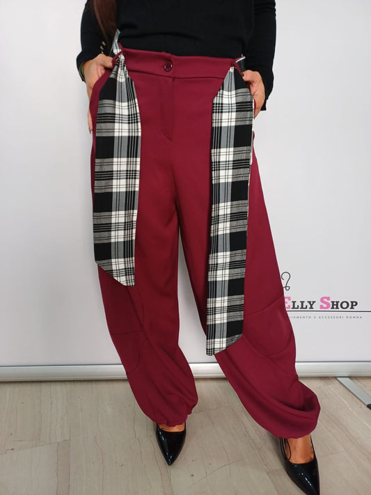 Pantalone donna bretelle scozzese
