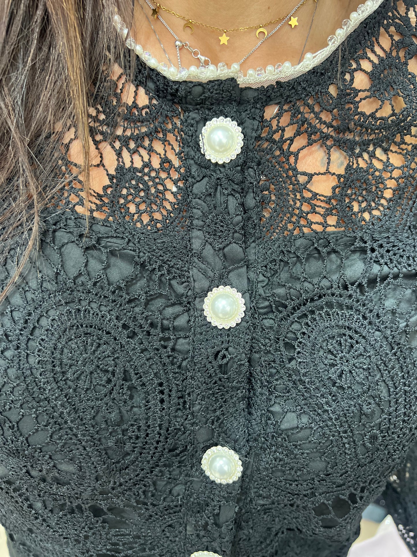 Completo donna elegante in pizzo nero due pezzi