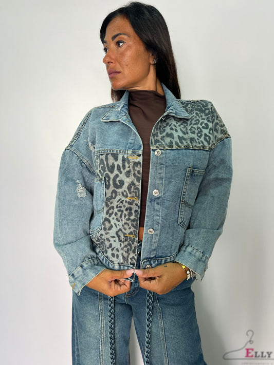 Giubbino in jeans e stoffa leopardo