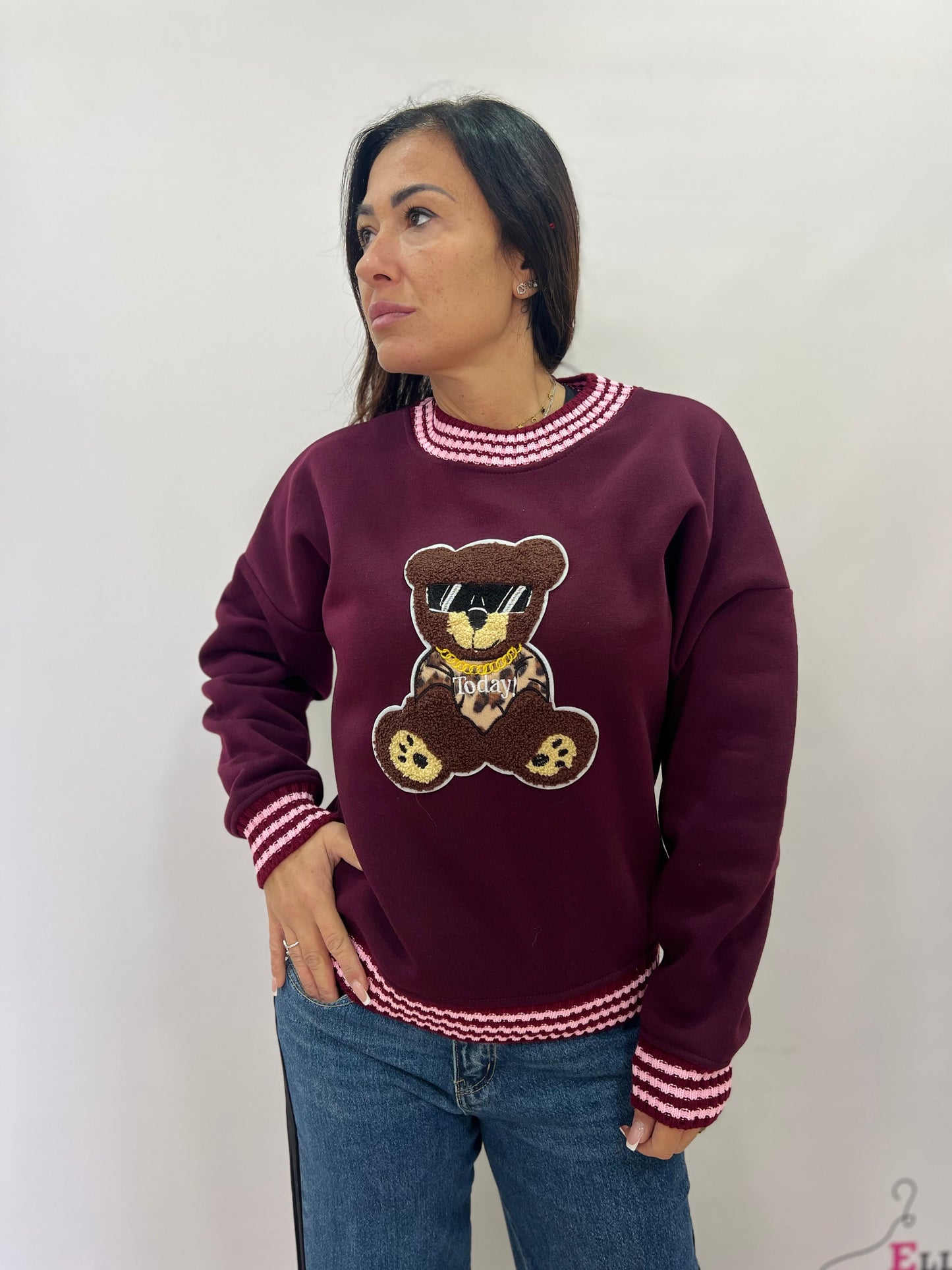 Felpa donna orsetto ricamata