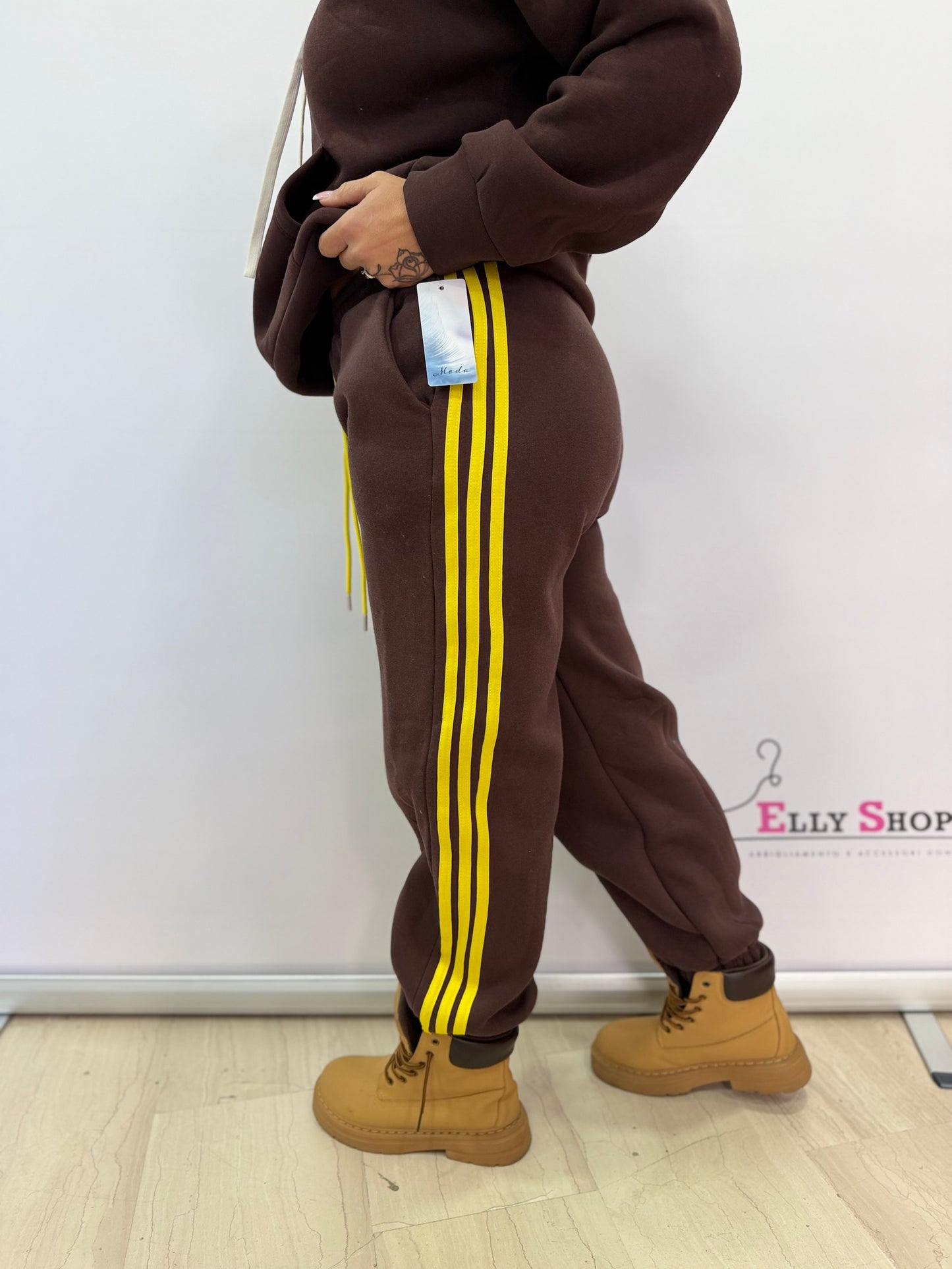 Pantalone tuta donna felpato con bande laterali
