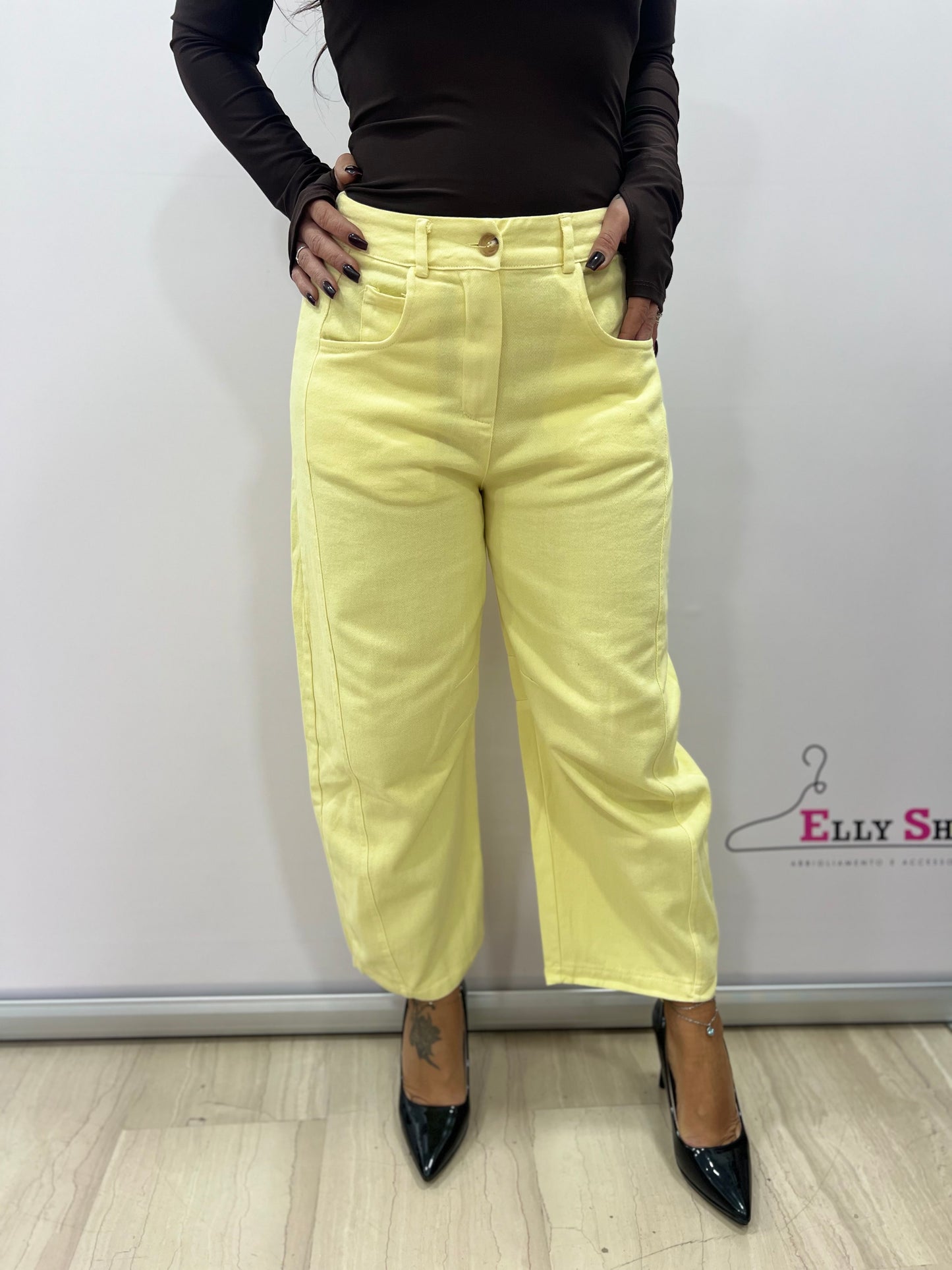Pantalone donna cropped vita alta colorato