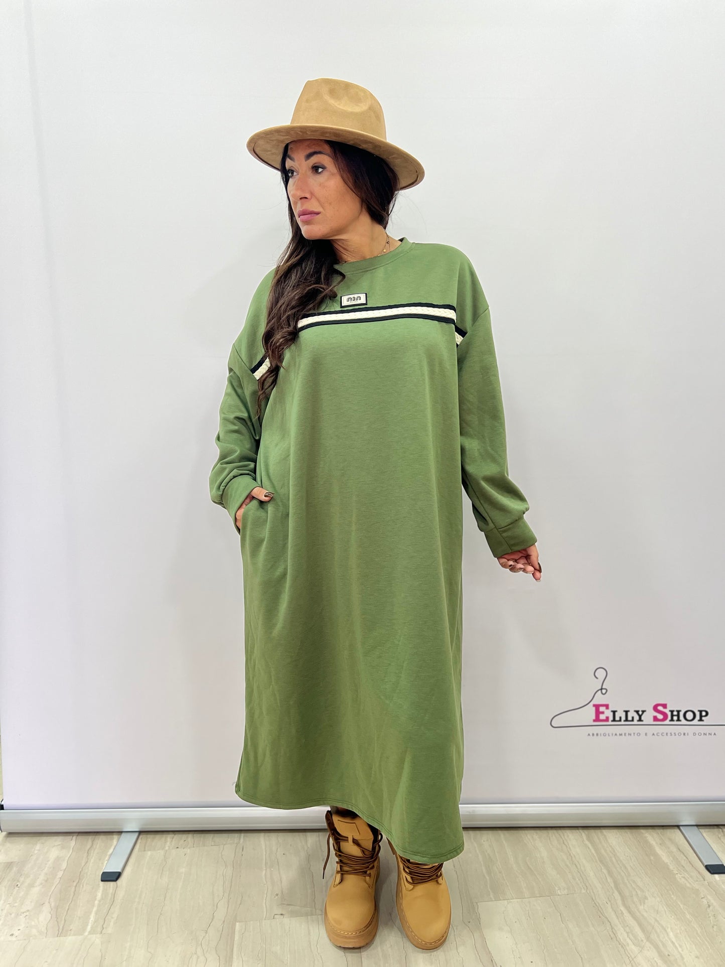 Abito lungo felpato casual curvy donna